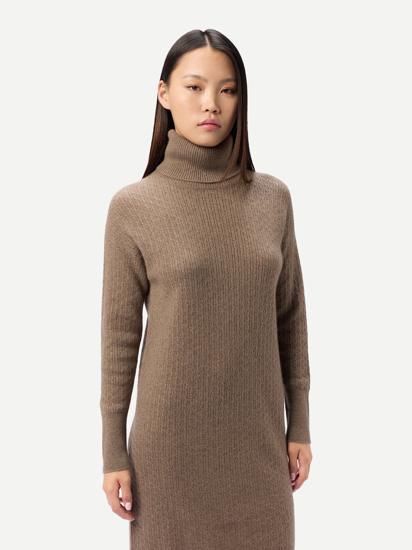 Nahtloses Kaschmir-Kleid mit Rollkragen