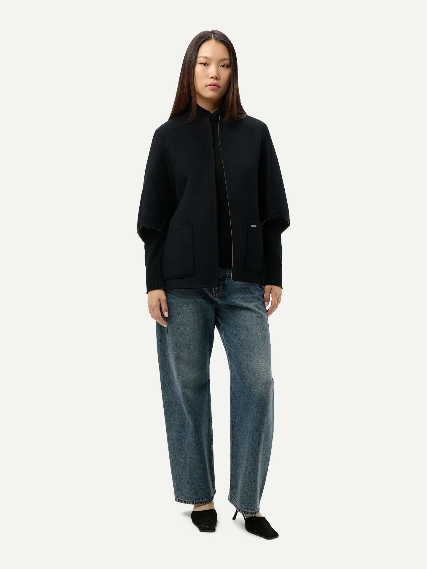 Ponchojacke aus Kaschmir mit Tasche