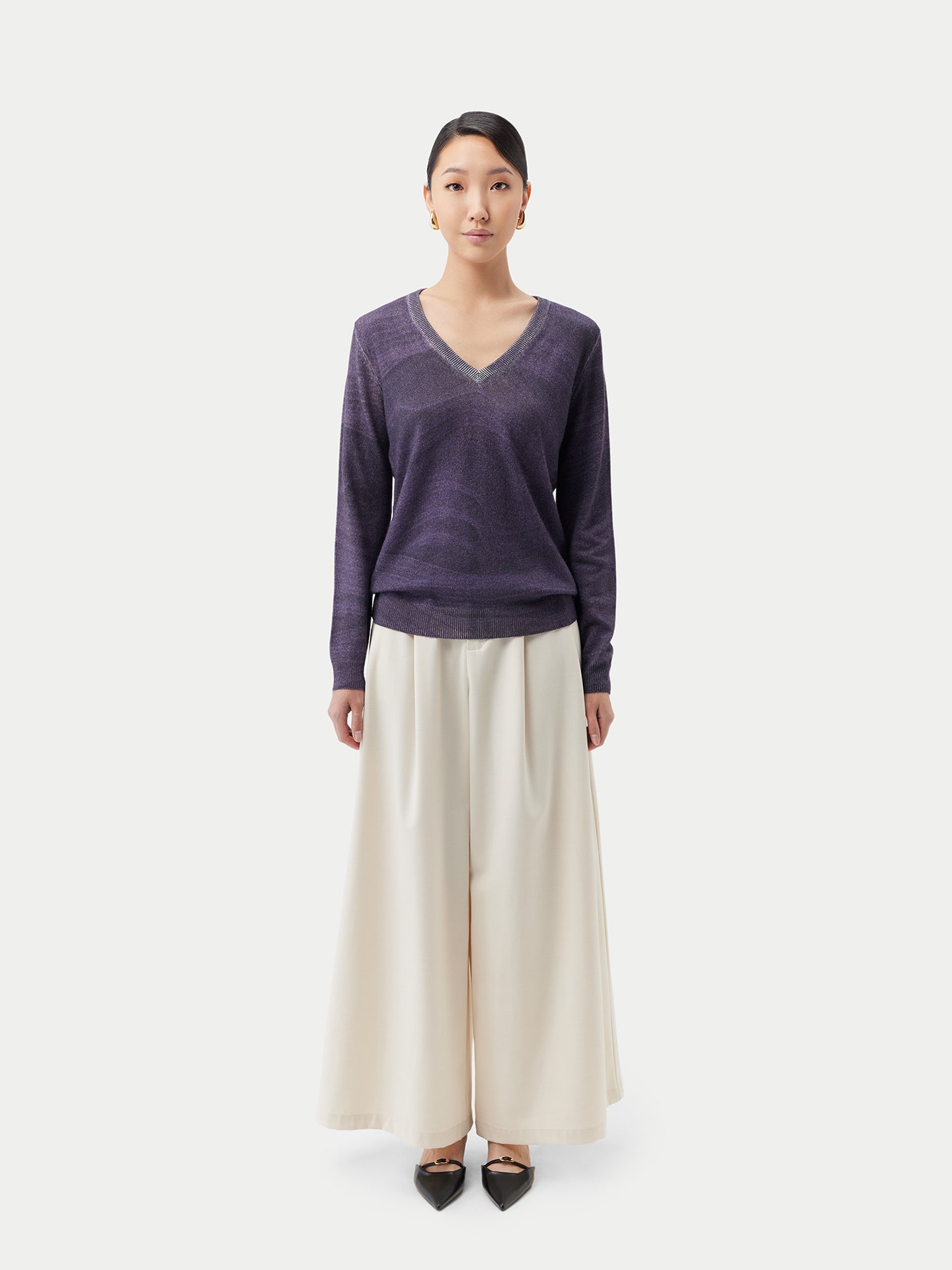 Bedruckter Kaschmir Pullover mit V-Ausschnitt