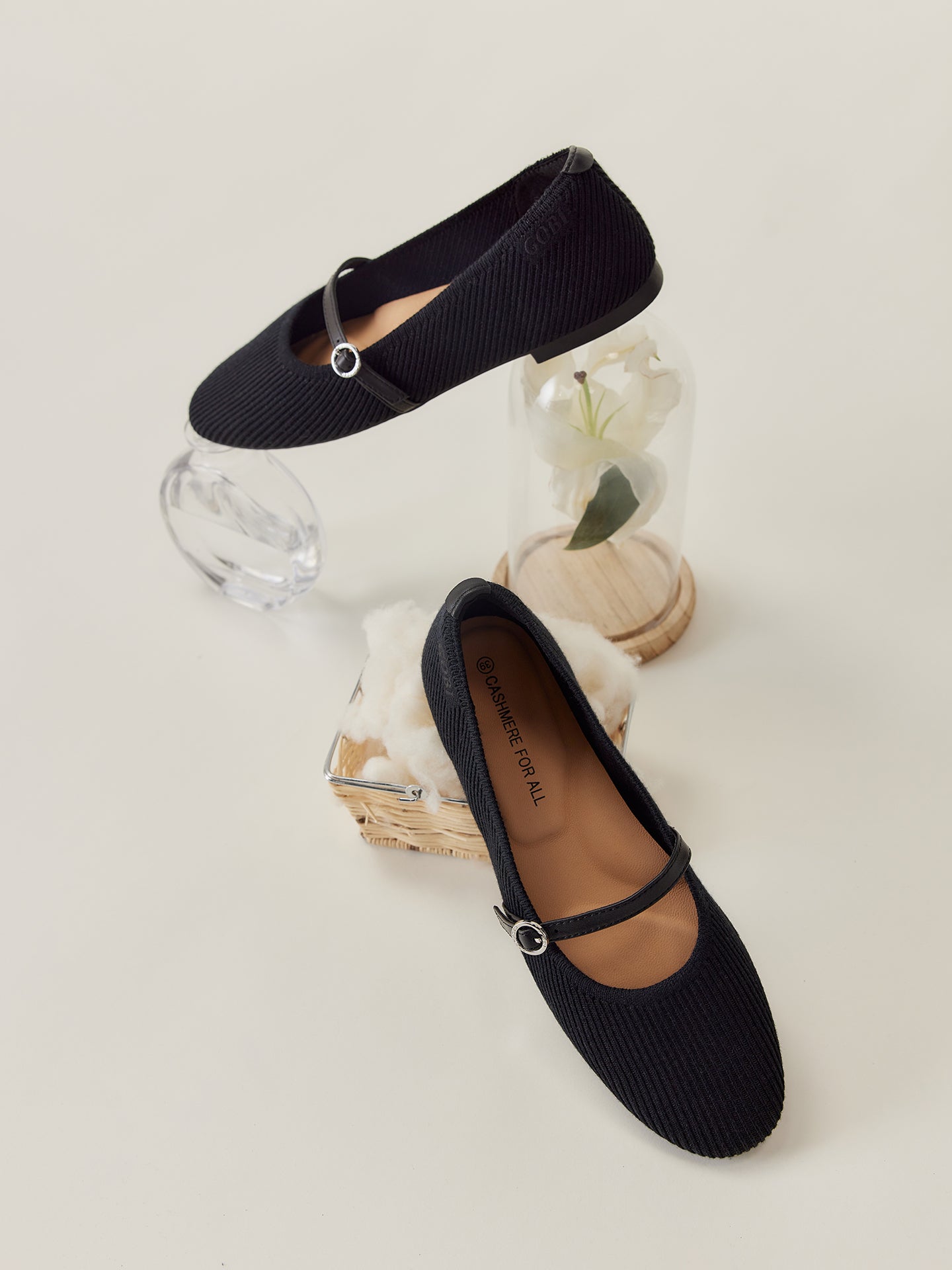 Strick-Ballerinas aus mercerisierter Wolle und Kaschmir