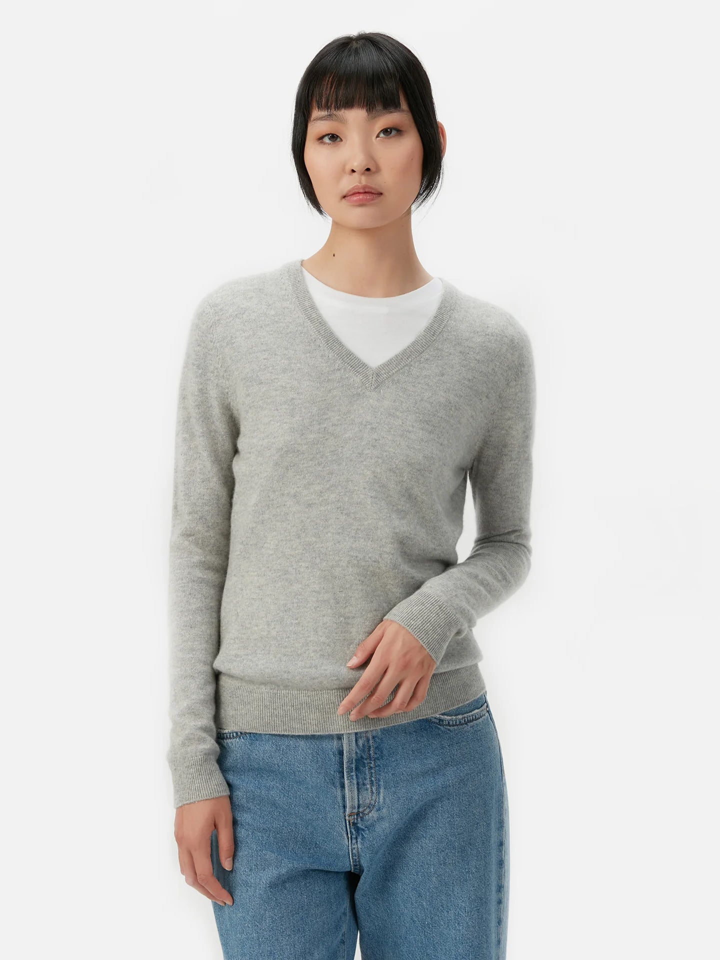 Basic V-Ausschnitt Kaschmirpullover
