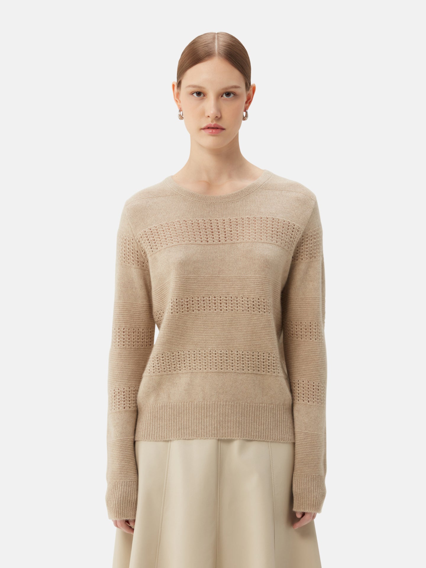Rundhalspullover mit gemischten Mustern | GOBI Cashmere