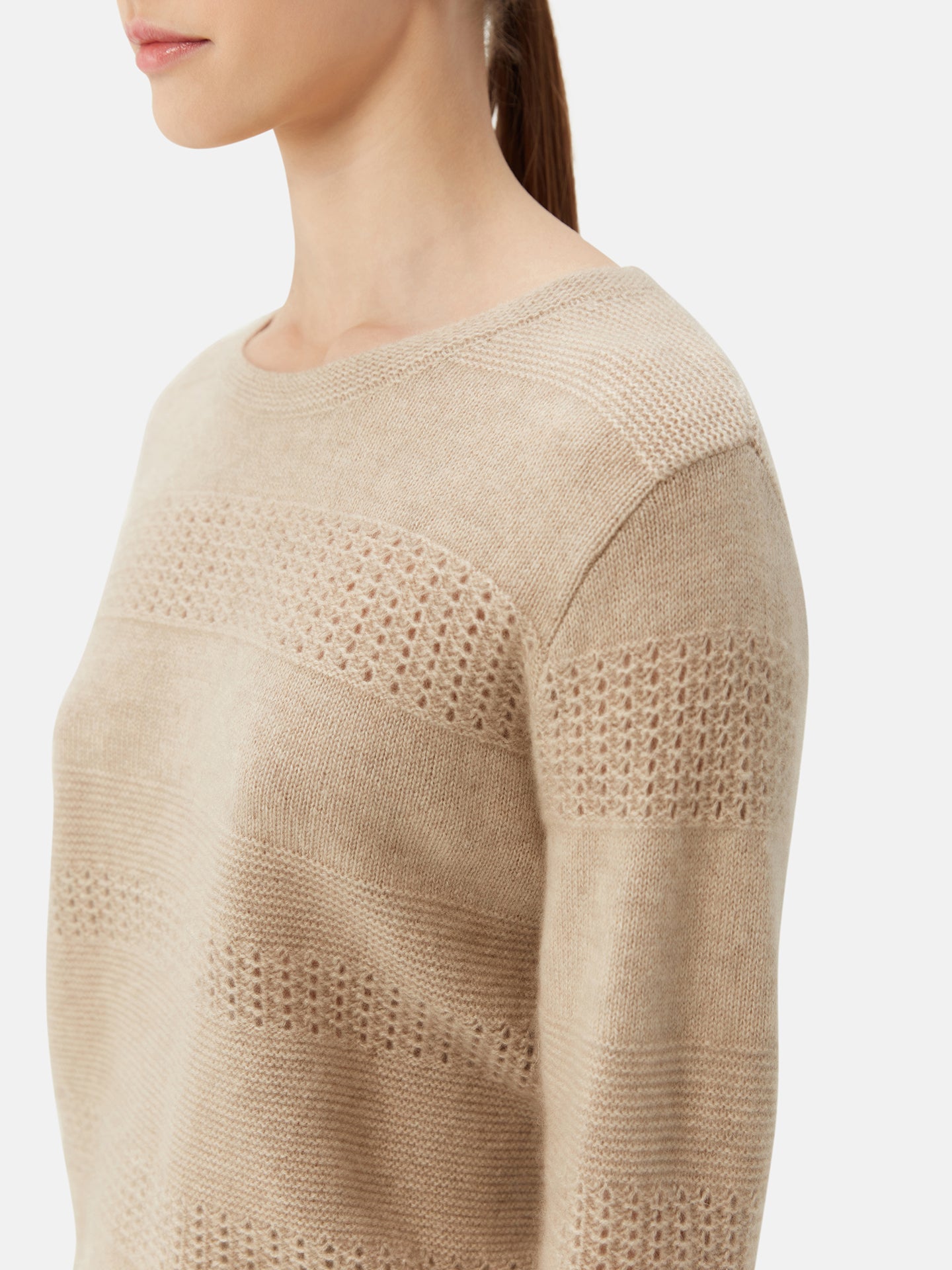 Rundhalspullover mit gemischten Mustern | GOBI Cashmere