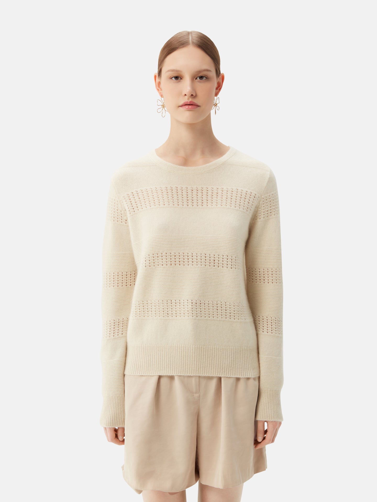 Rundhalspullover mit gemischten Mustern | GOBI Cashmere