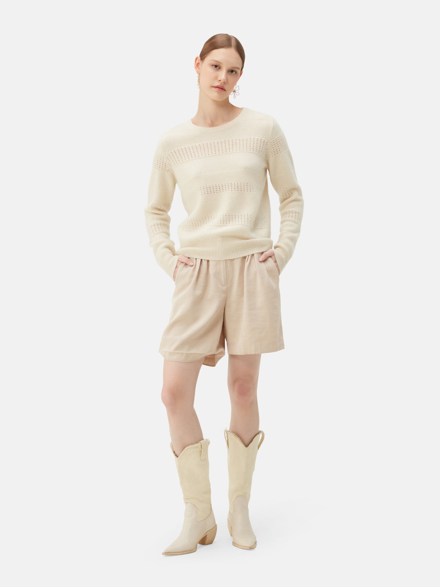 Rundhalspullover mit gemischten Mustern | GOBI Cashmere