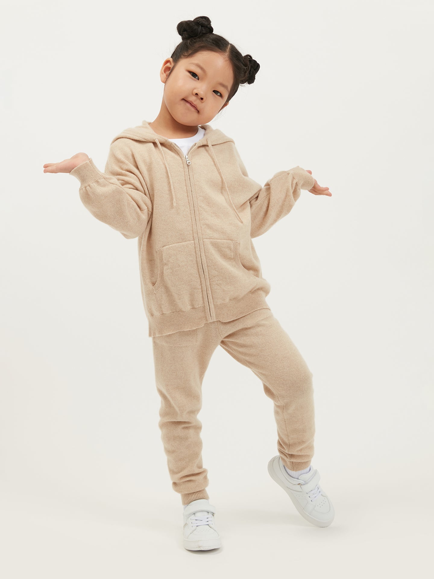 Naturfarbe Strickjacke mit Kapuze für Kinder