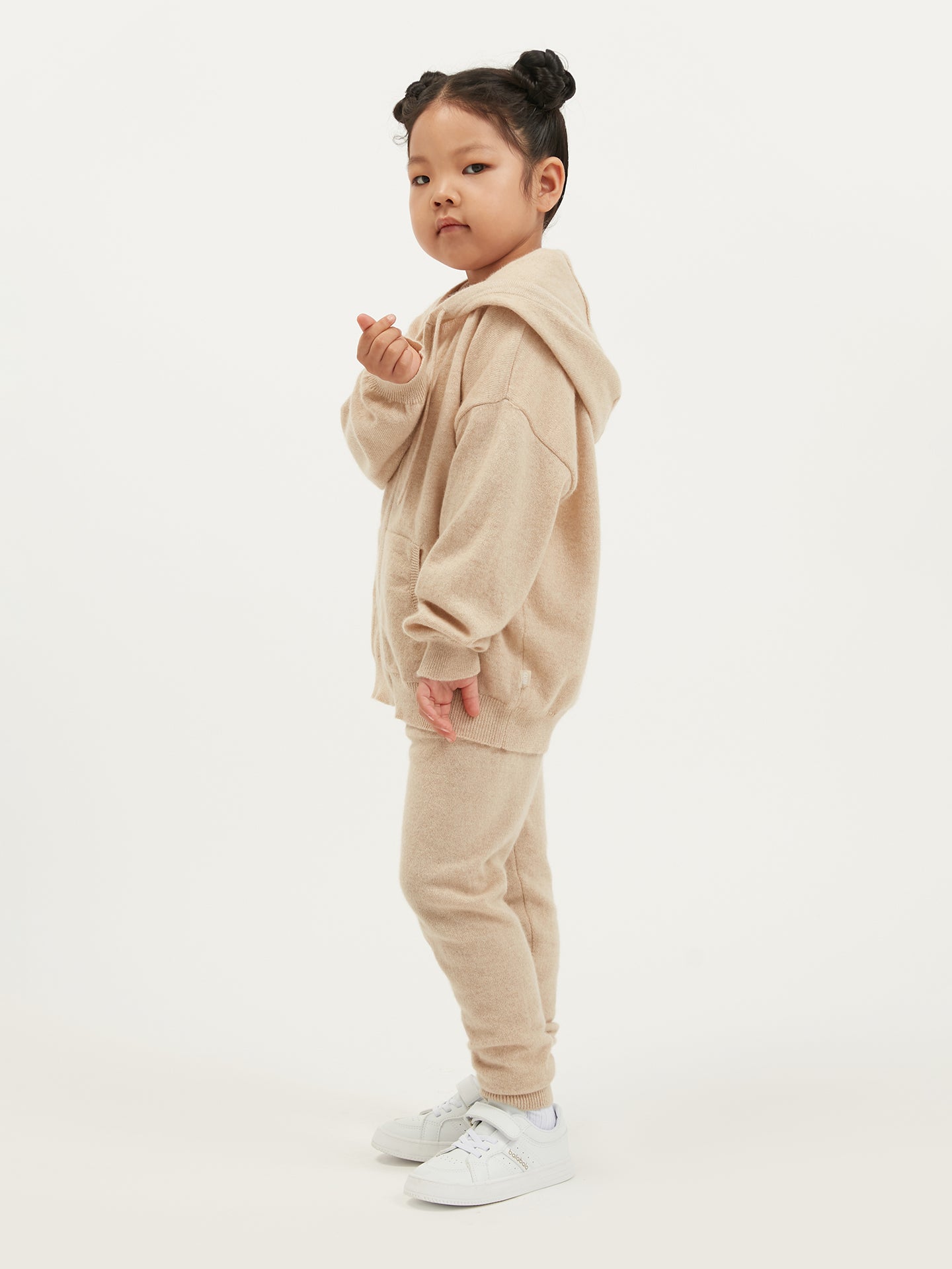 Naturfarbe Strickjacke mit Kapuze für Kinder
