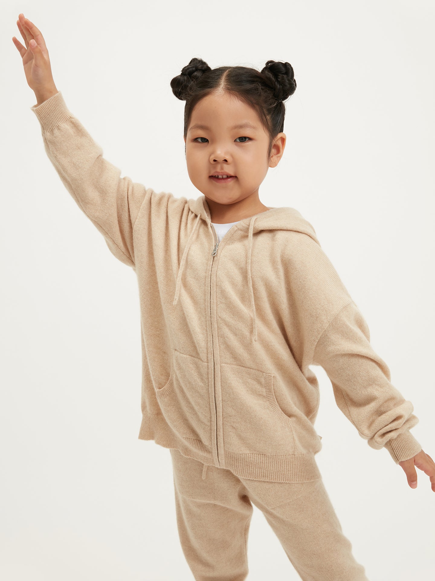 Naturfarbe Strickjacke mit Kapuze für Kinder