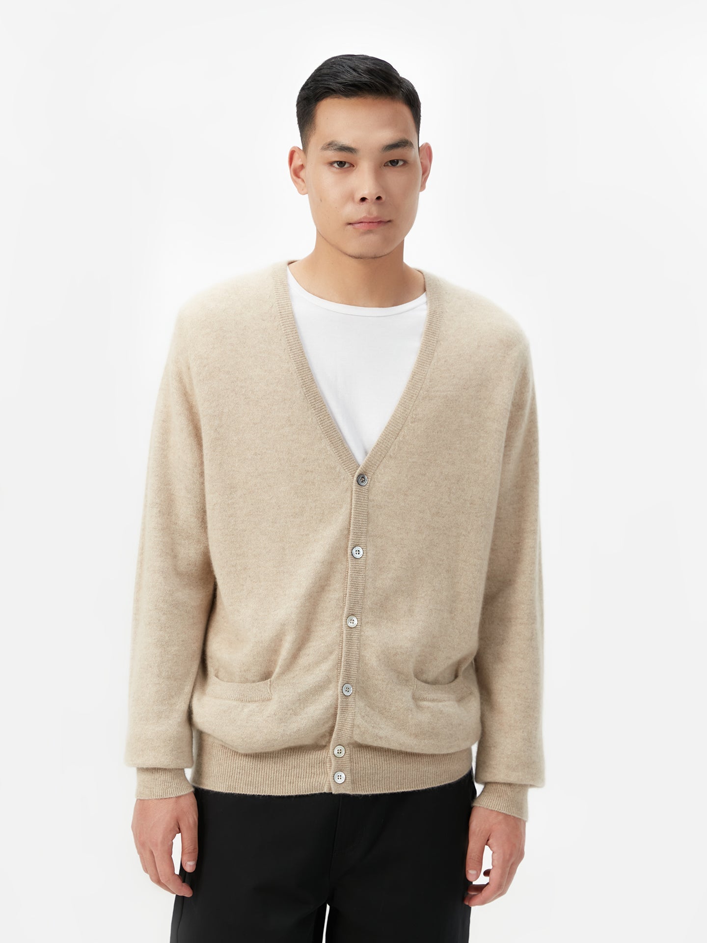 V-Ausschnitt Kaschmir Strickjacke mit Knöpfen