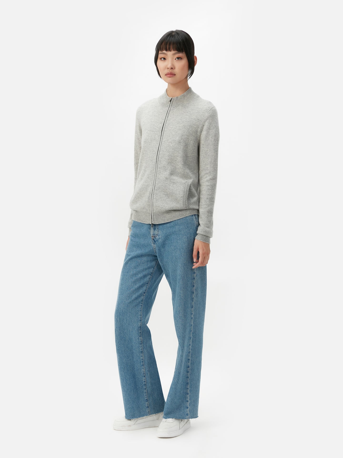 Basic Kaschmirstrickjacke mit Reißverschluss