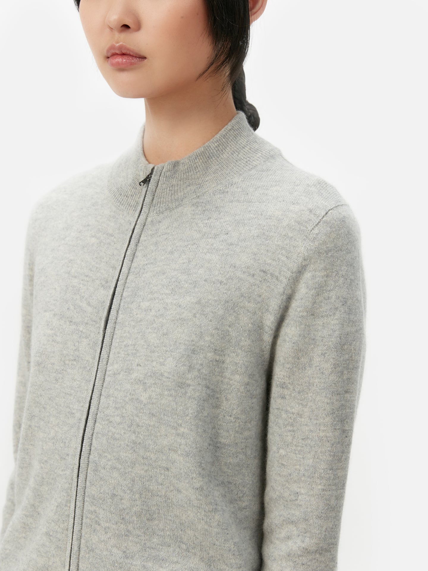 Basic Kaschmirstrickjacke mit Reißverschluss