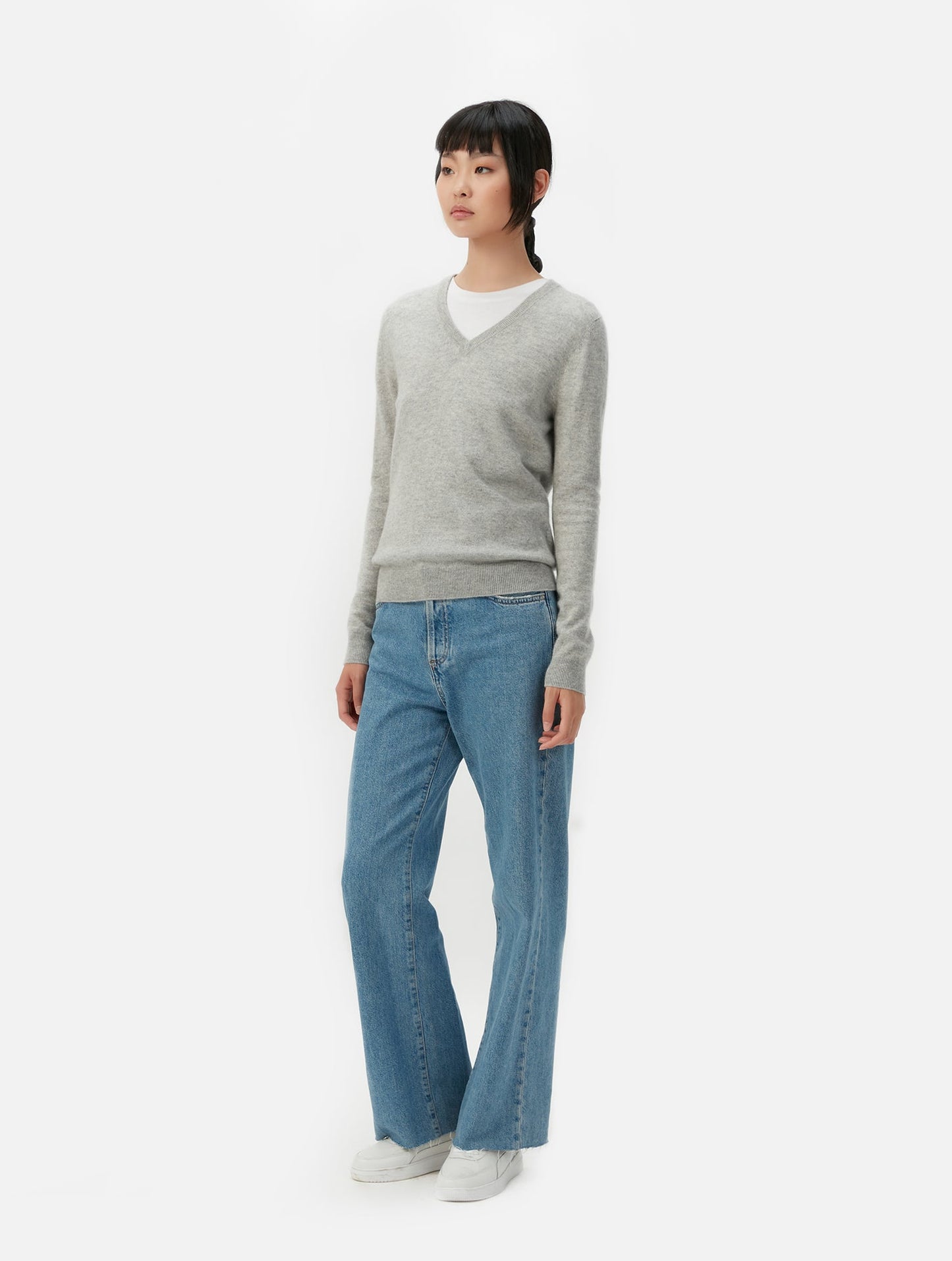 Basic V-Ausschnitt Kaschmirpullover