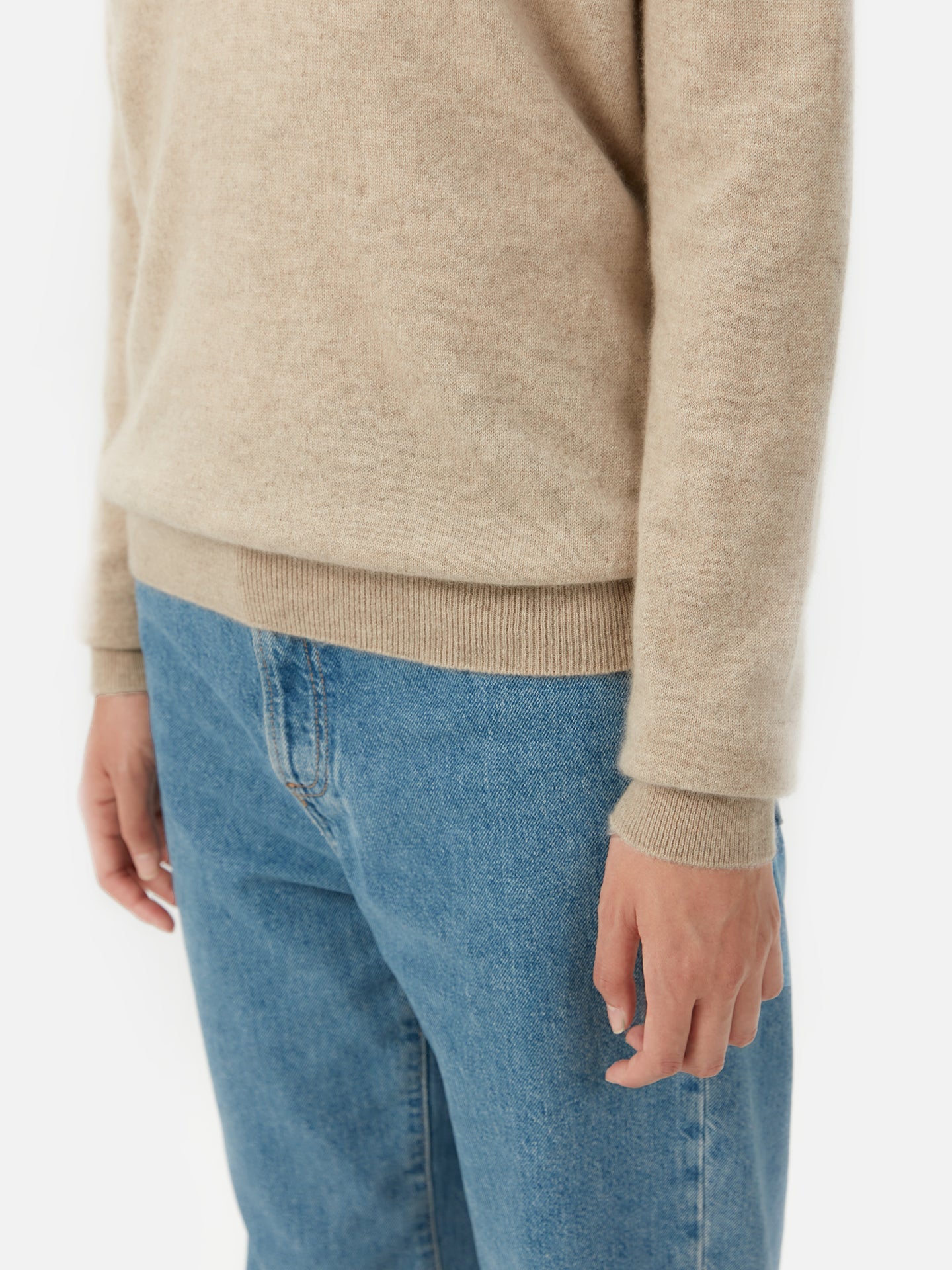 Naturfarbe Basic V-Ausschnitt Kaschmirpullover