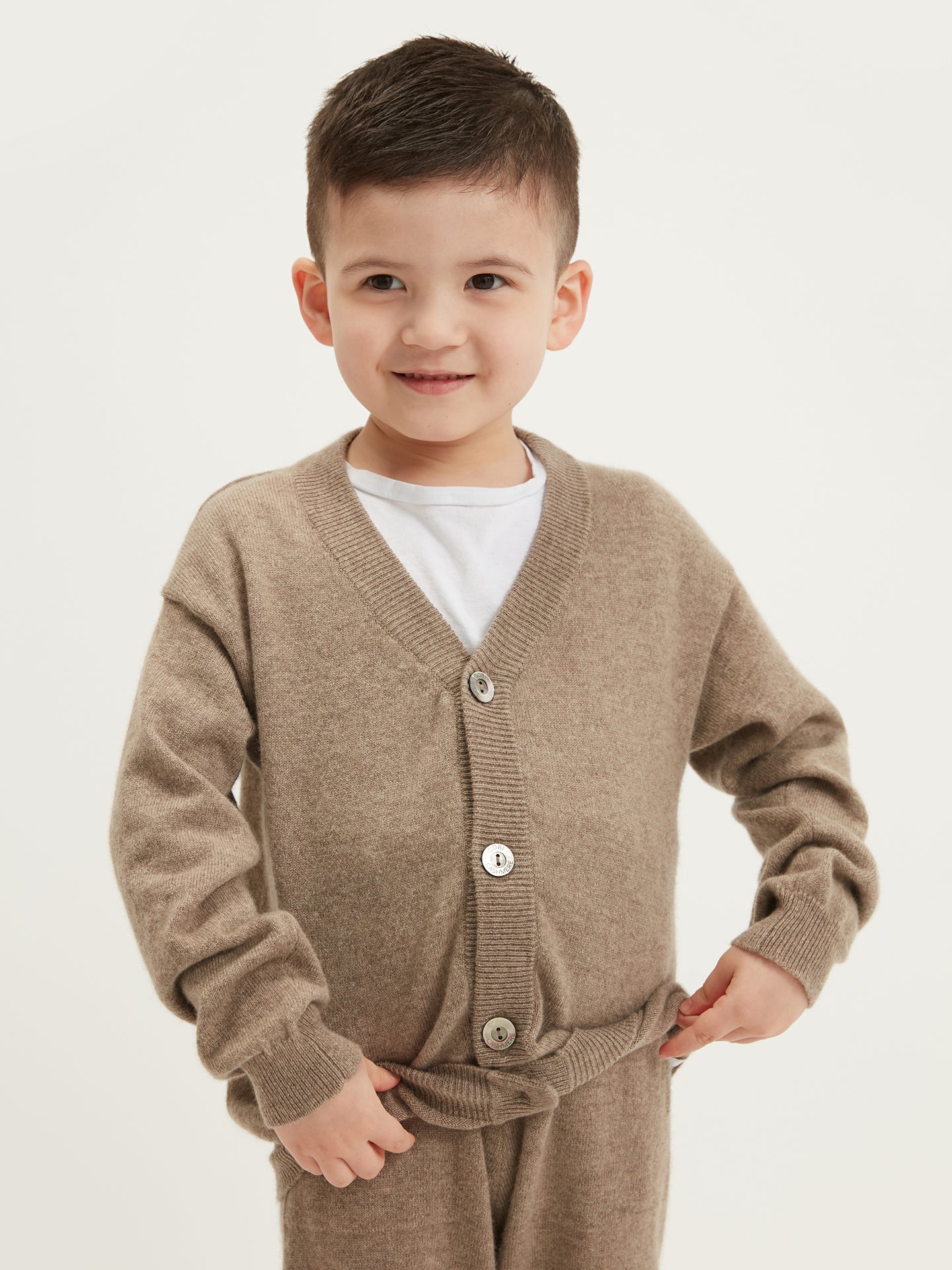 Naturfarbe Strickjacke mit V-Ausschnitt für Kinder