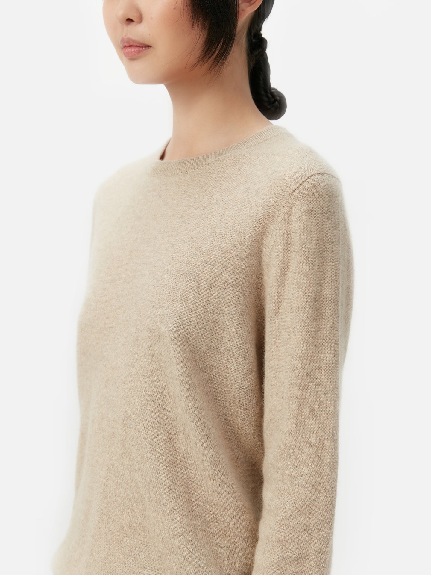 Naturfarbe Basic R-Ausschnitt Kaschmirpullover