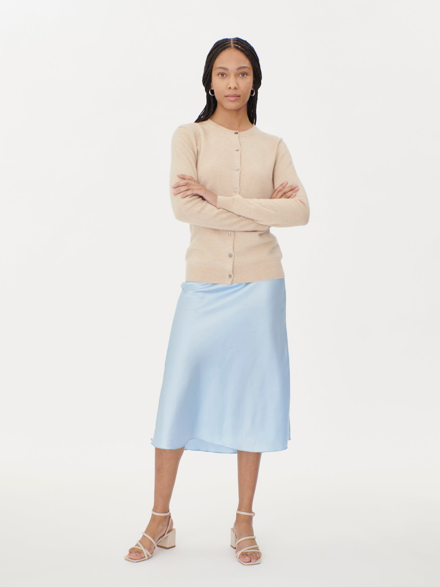 Naturfarbe Basic B-Ausschnitt Kaschmirstrickjacke