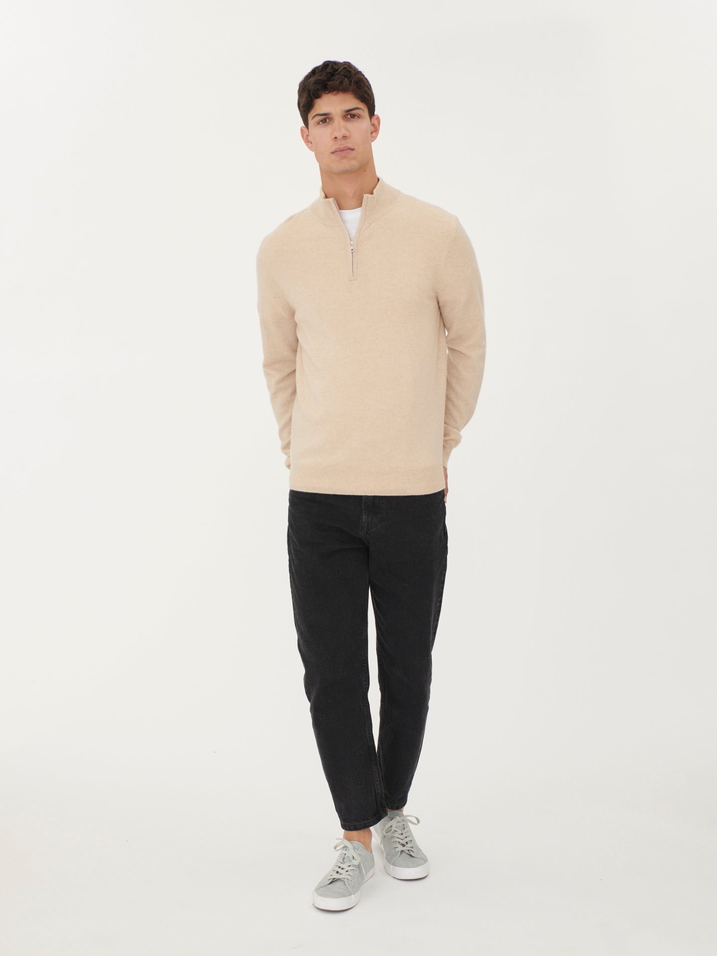 Basic Kaschmirpullover mit Halbreißverschluss