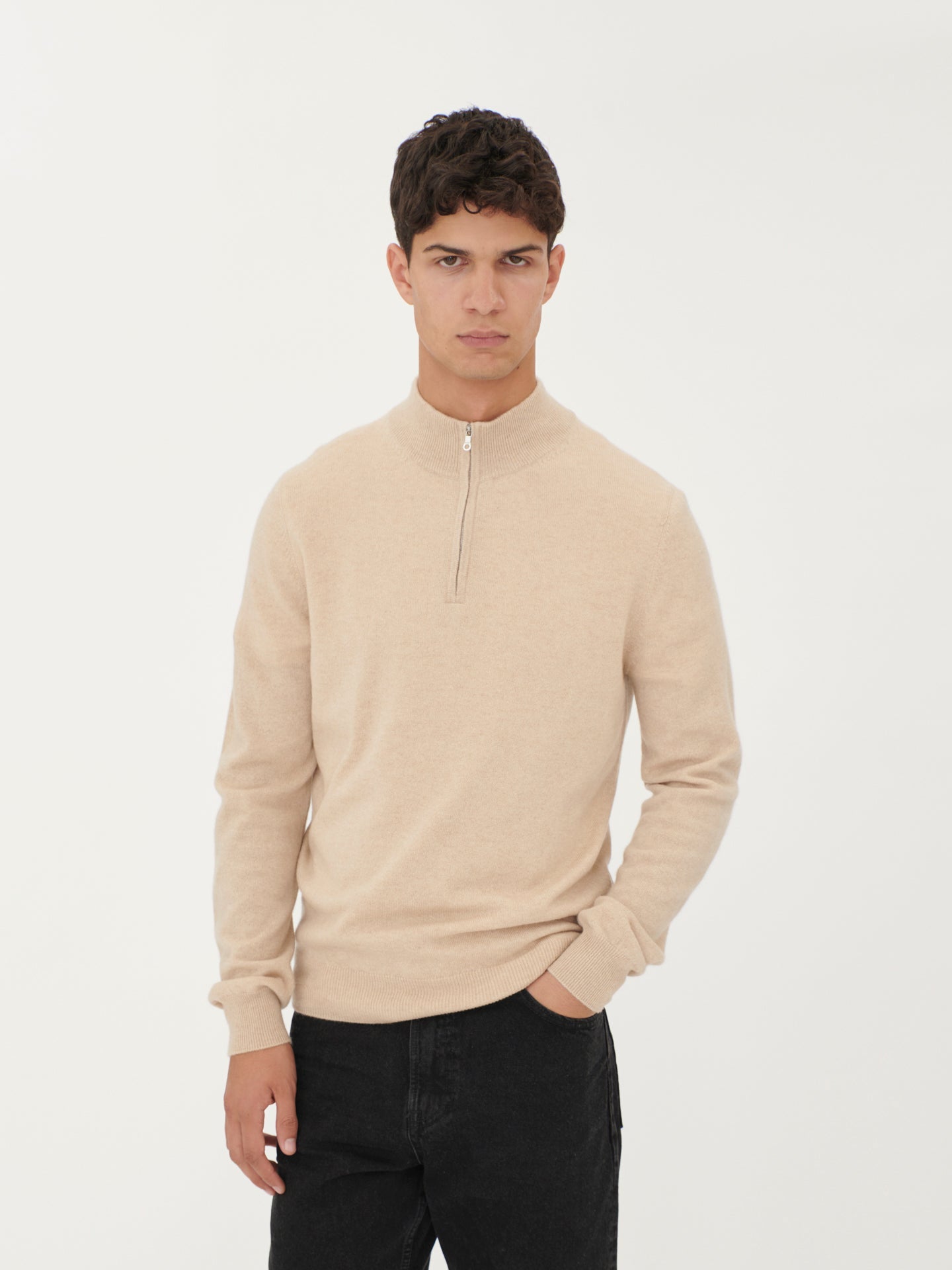 Basic Kaschmirpullover mit Halbreißverschluss