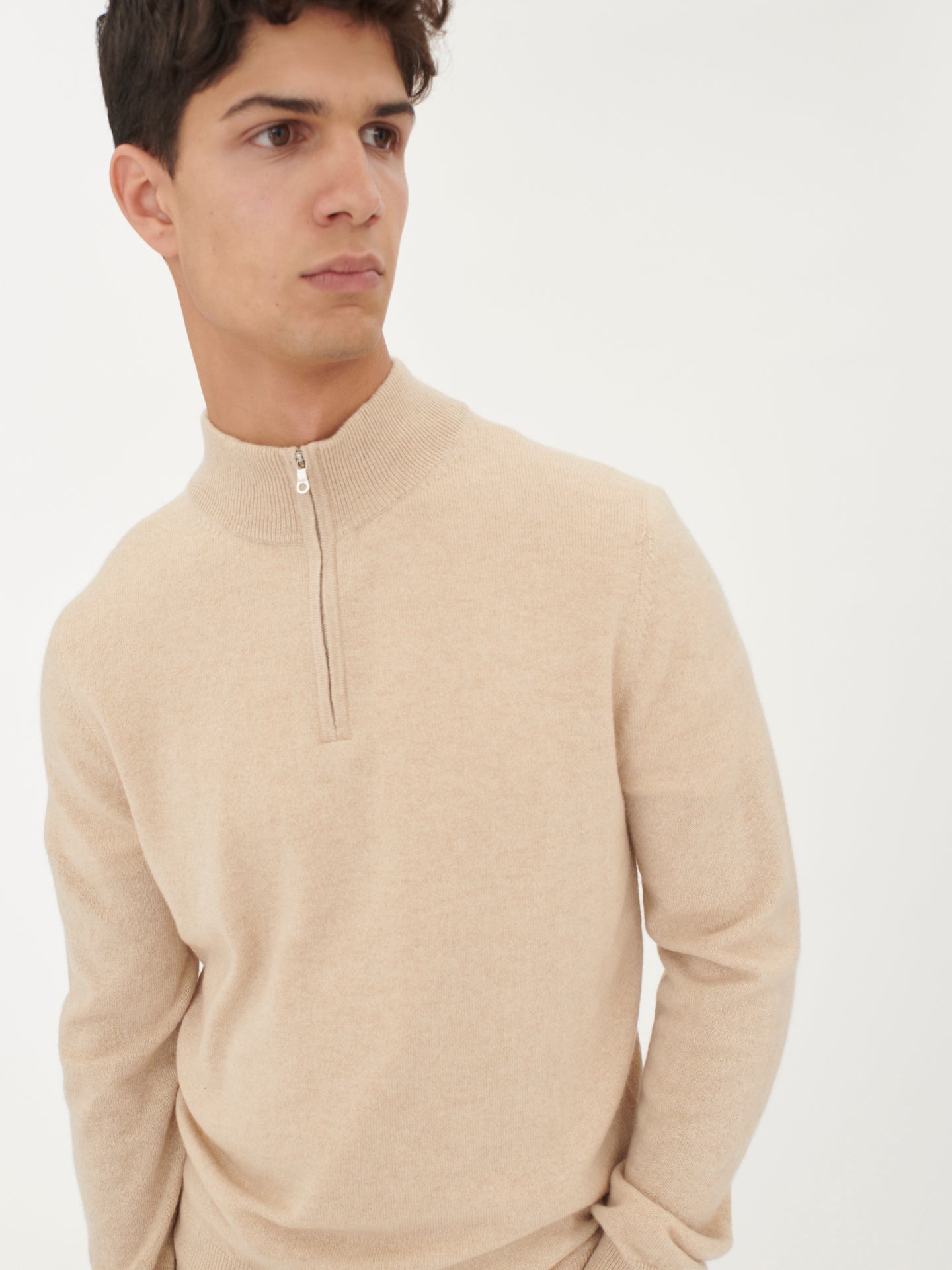 Basic Kaschmirpullover mit Halbreißverschluss