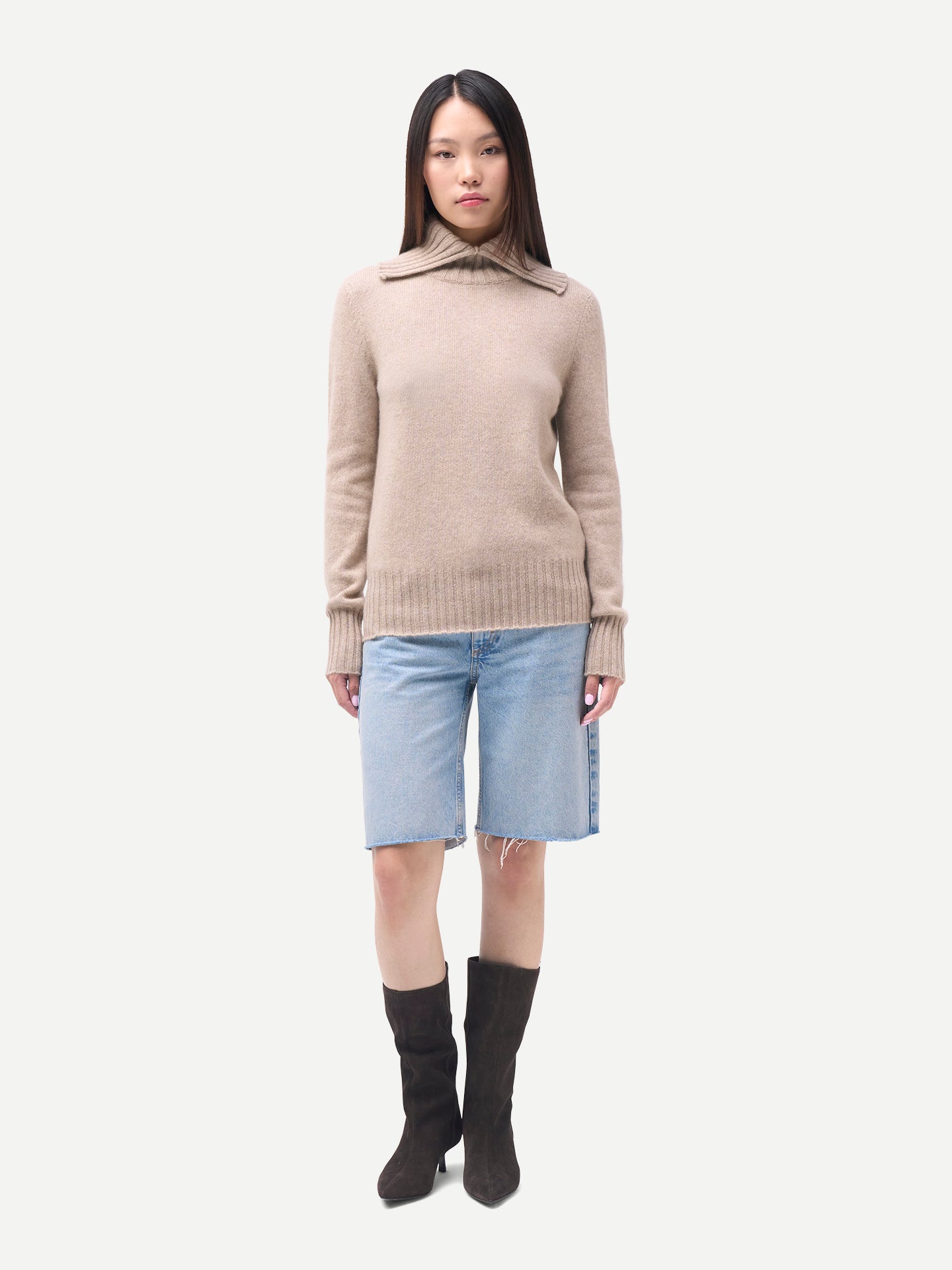 Kaschmir-Pullover mit Umklapp-Rollkragen