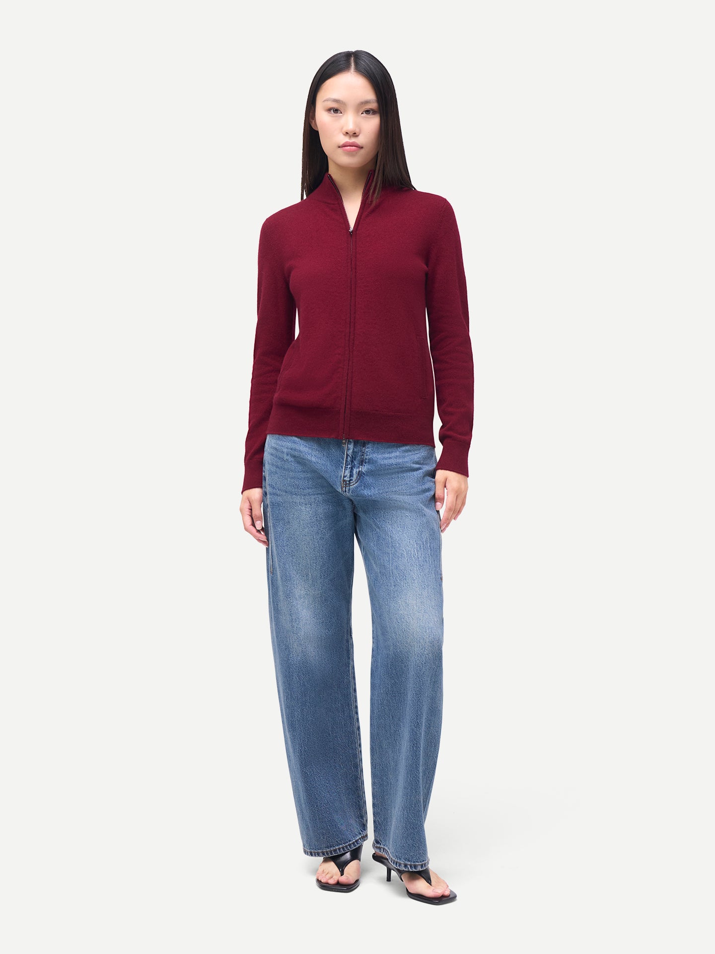 Zeitloser Kaschmir Strickjacke mit Reißverschluss