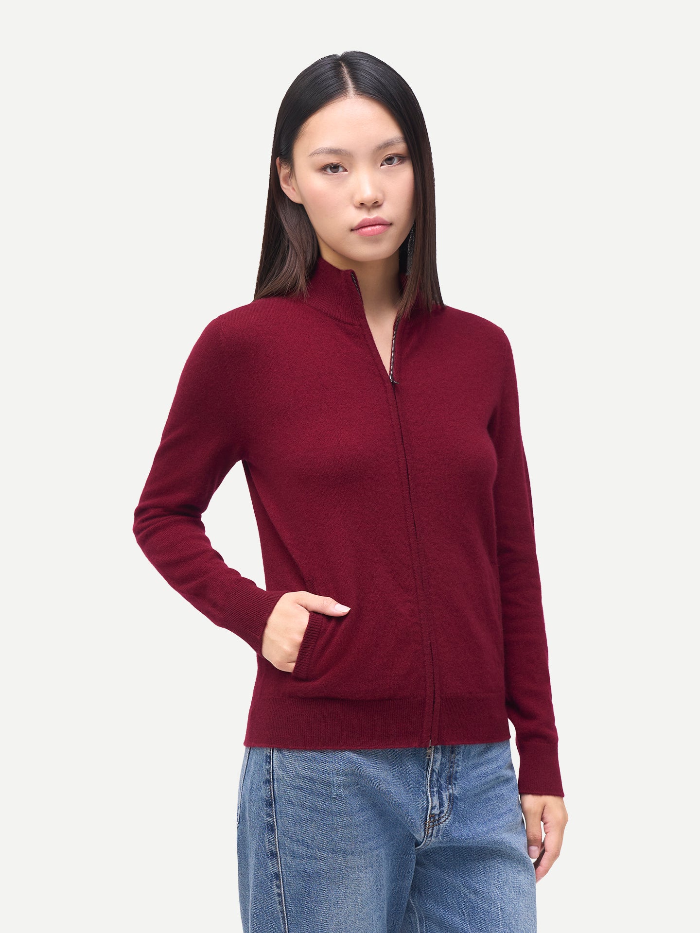 Zeitloser Kaschmir Strickjacke mit Reißverschluss