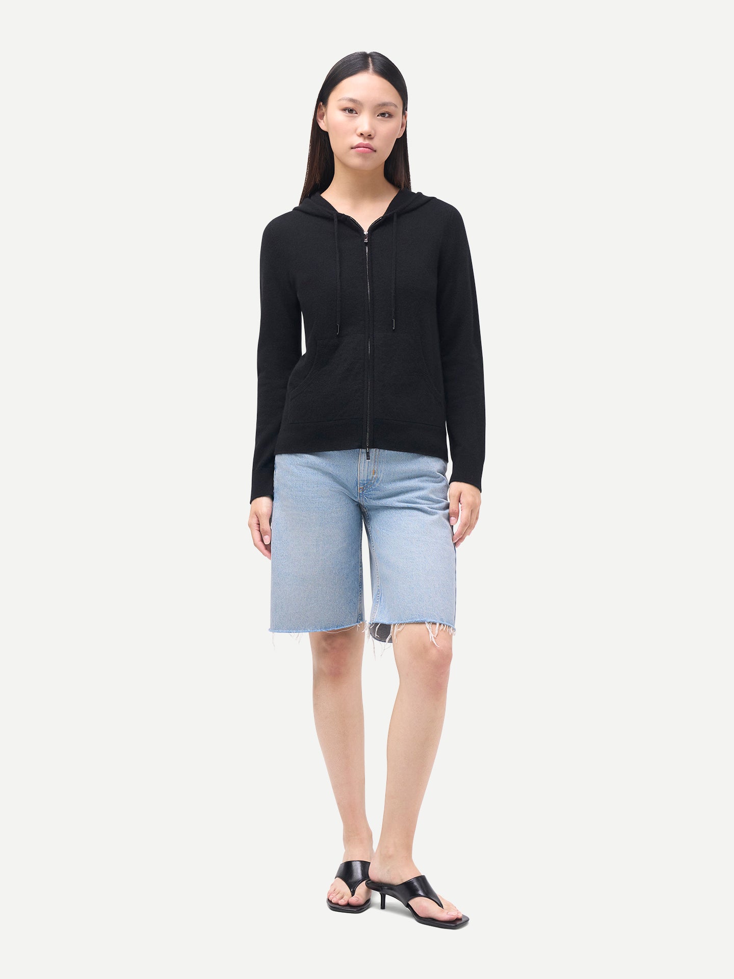 Damen Zip-Hoodie mit Smiley-Tasche