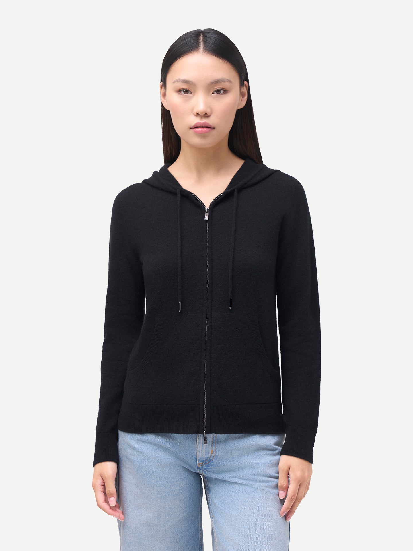 Damen Zip-Hoodie mit Smiley-Tasche