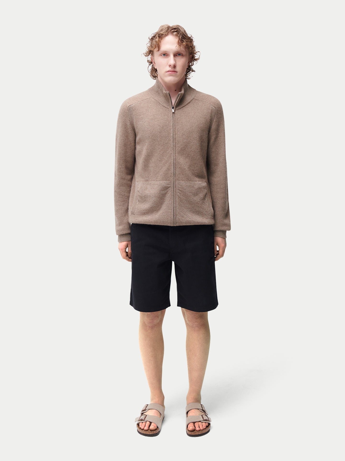 Kaschmir Strickjacke mit hohem Kragen und Reißverschluss