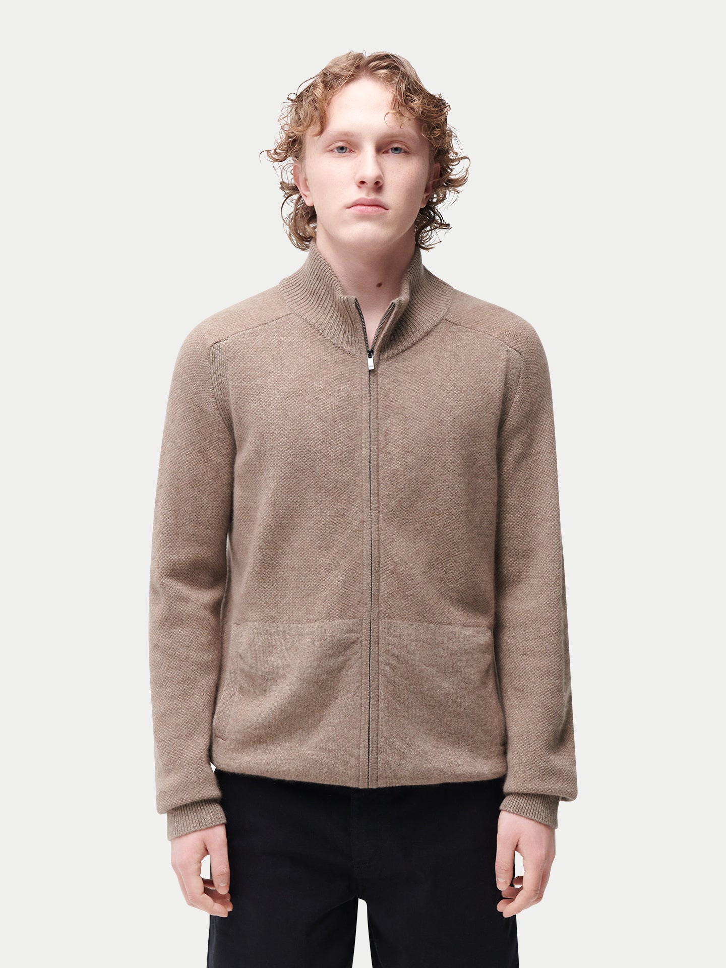 Kaschmir Strickjacke mit hohem Kragen und Reißverschluss