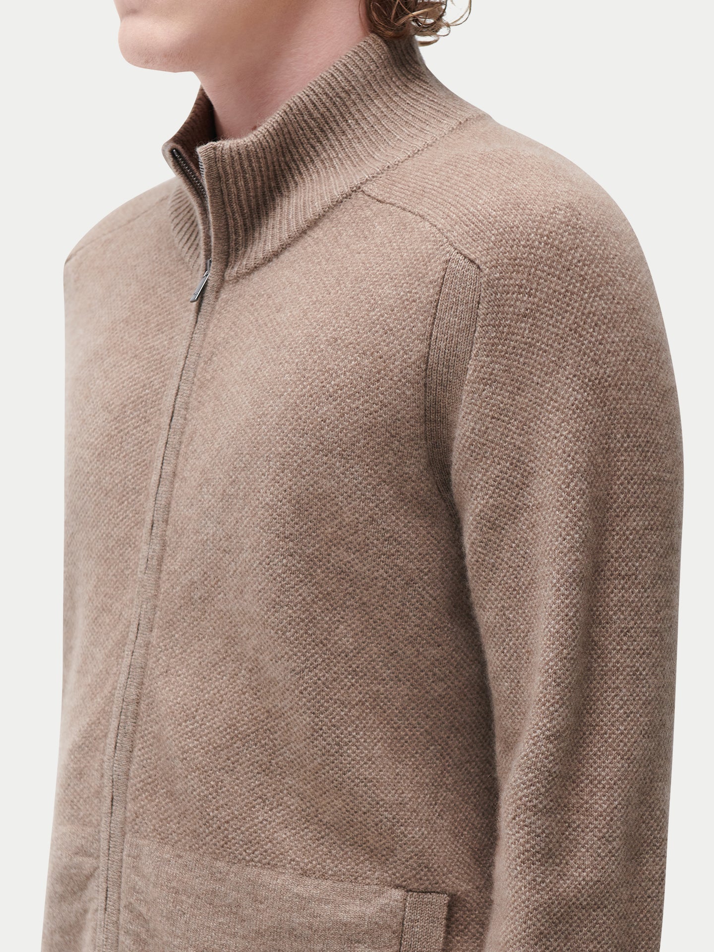 Kaschmir Strickjacke mit hohem Kragen und Reißverschluss