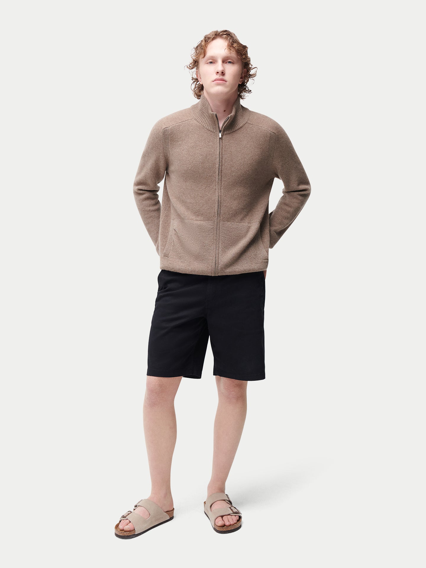 Kaschmir Strickjacke mit hohem Kragen und Reißverschluss