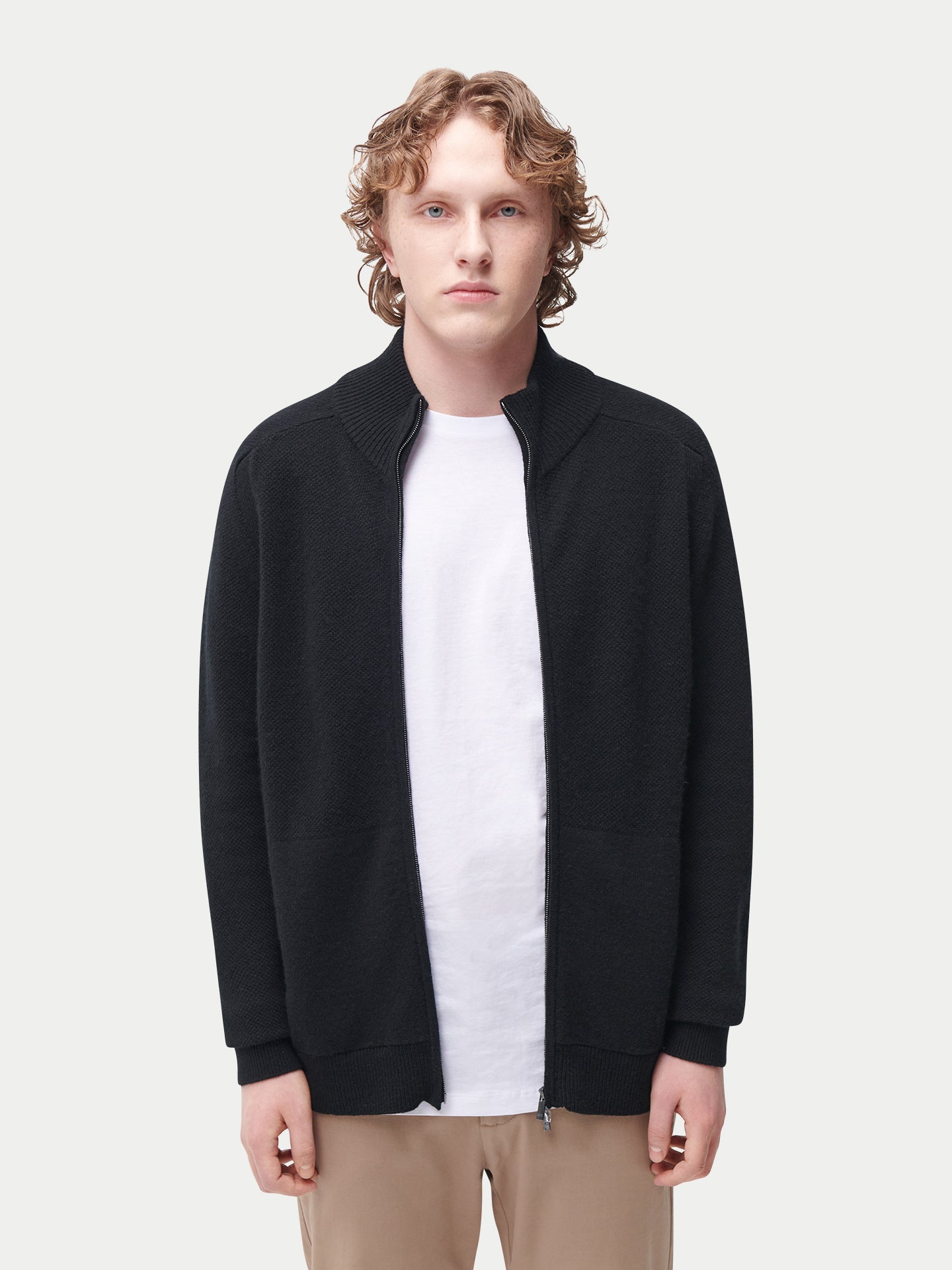 Kaschmir Strickjacke mit hohem Kragen und Reißverschluss