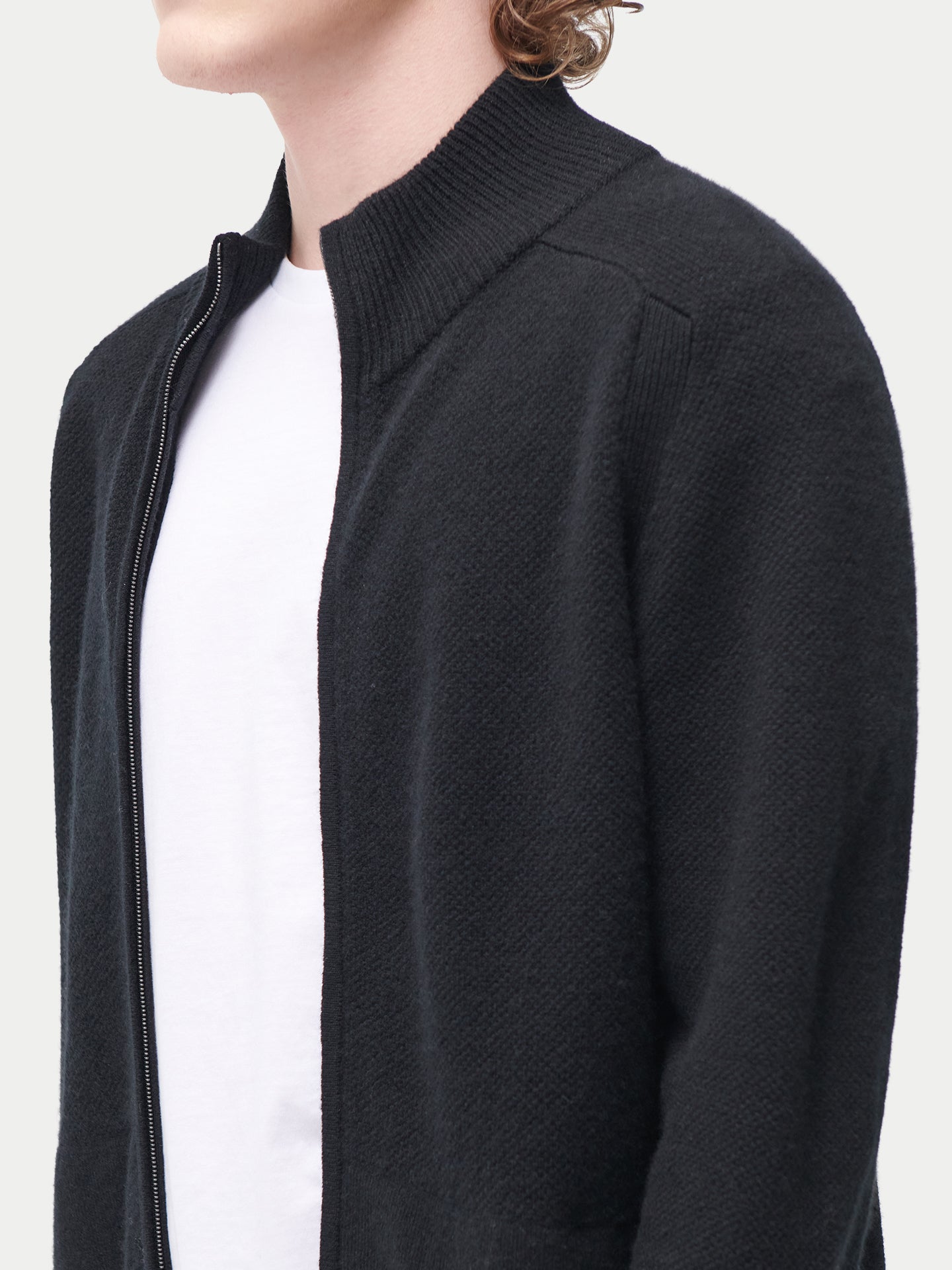 Kaschmir Strickjacke mit hohem Kragen und Reißverschluss