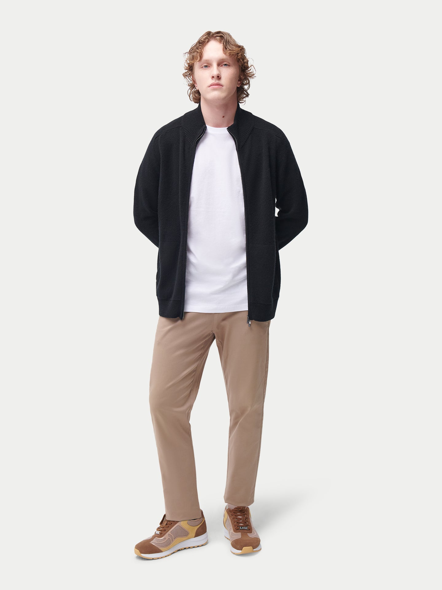 Kaschmir Strickjacke mit hohem Kragen und Reißverschluss