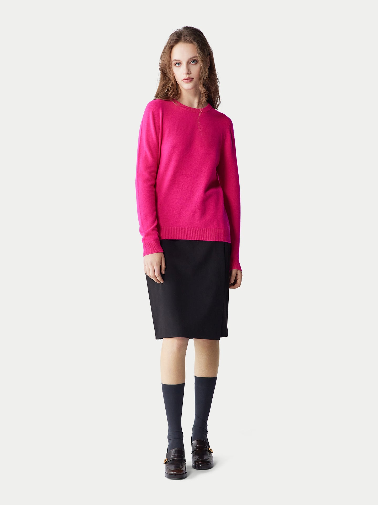 Basic R-Ausschnitt Kaschmirpullover