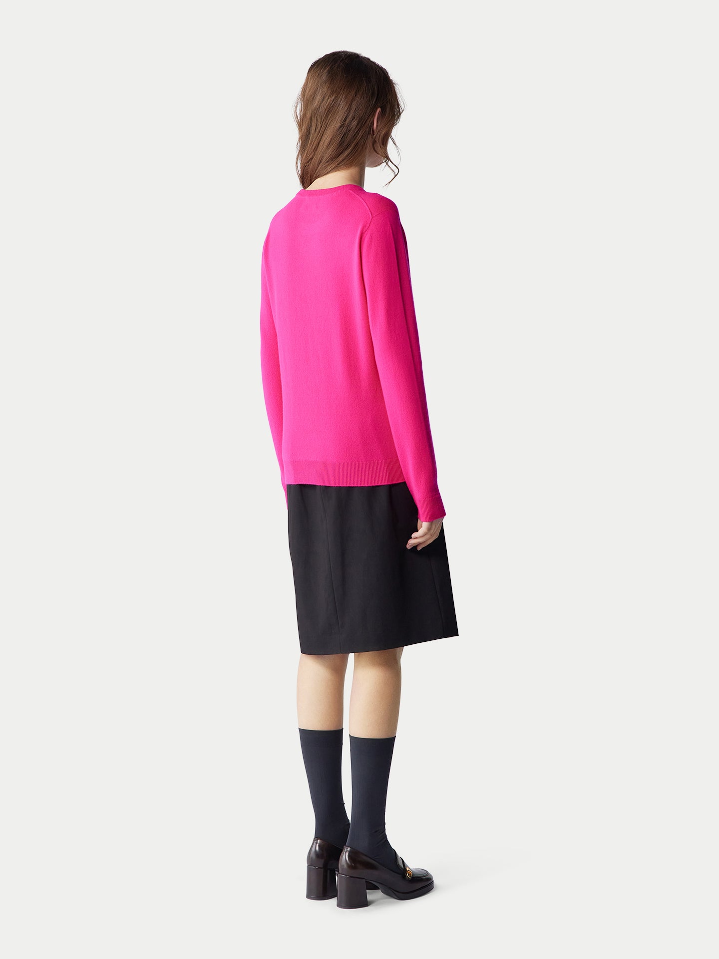 Basic R-Ausschnitt Kaschmirpullover
