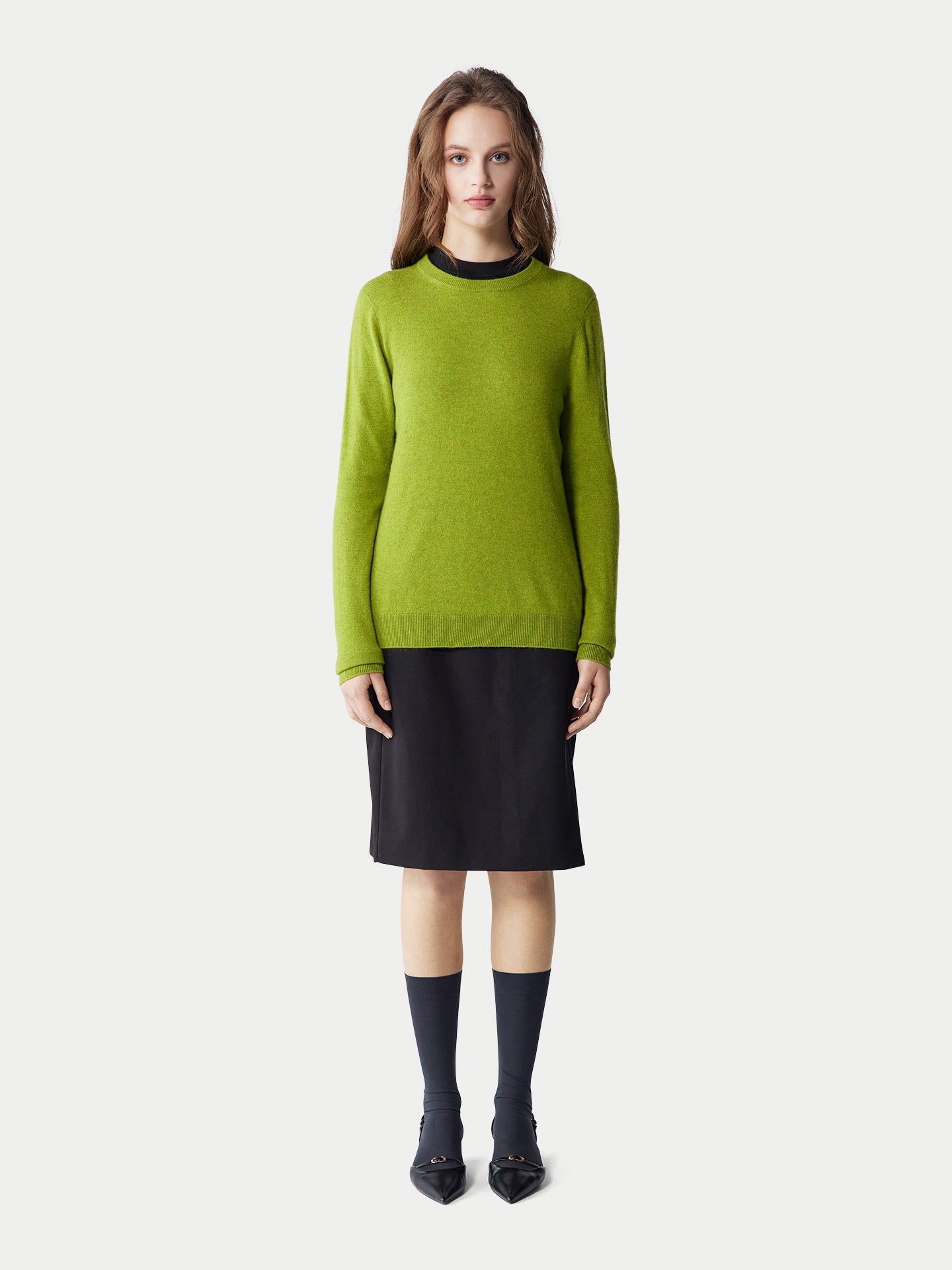 Basic R-Ausschnitt Kaschmirpullover