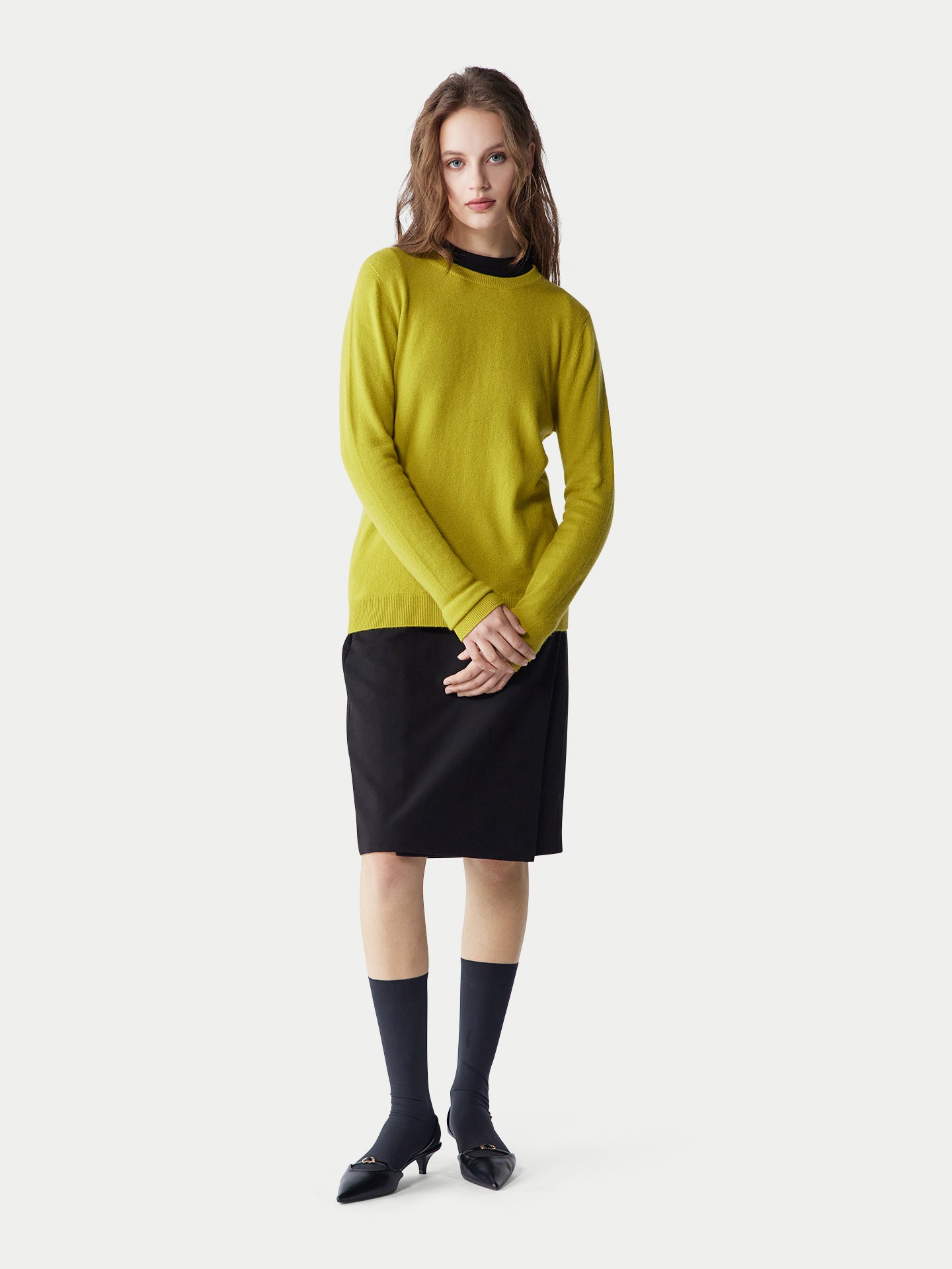 Basic R-Ausschnitt Kaschmirpullover