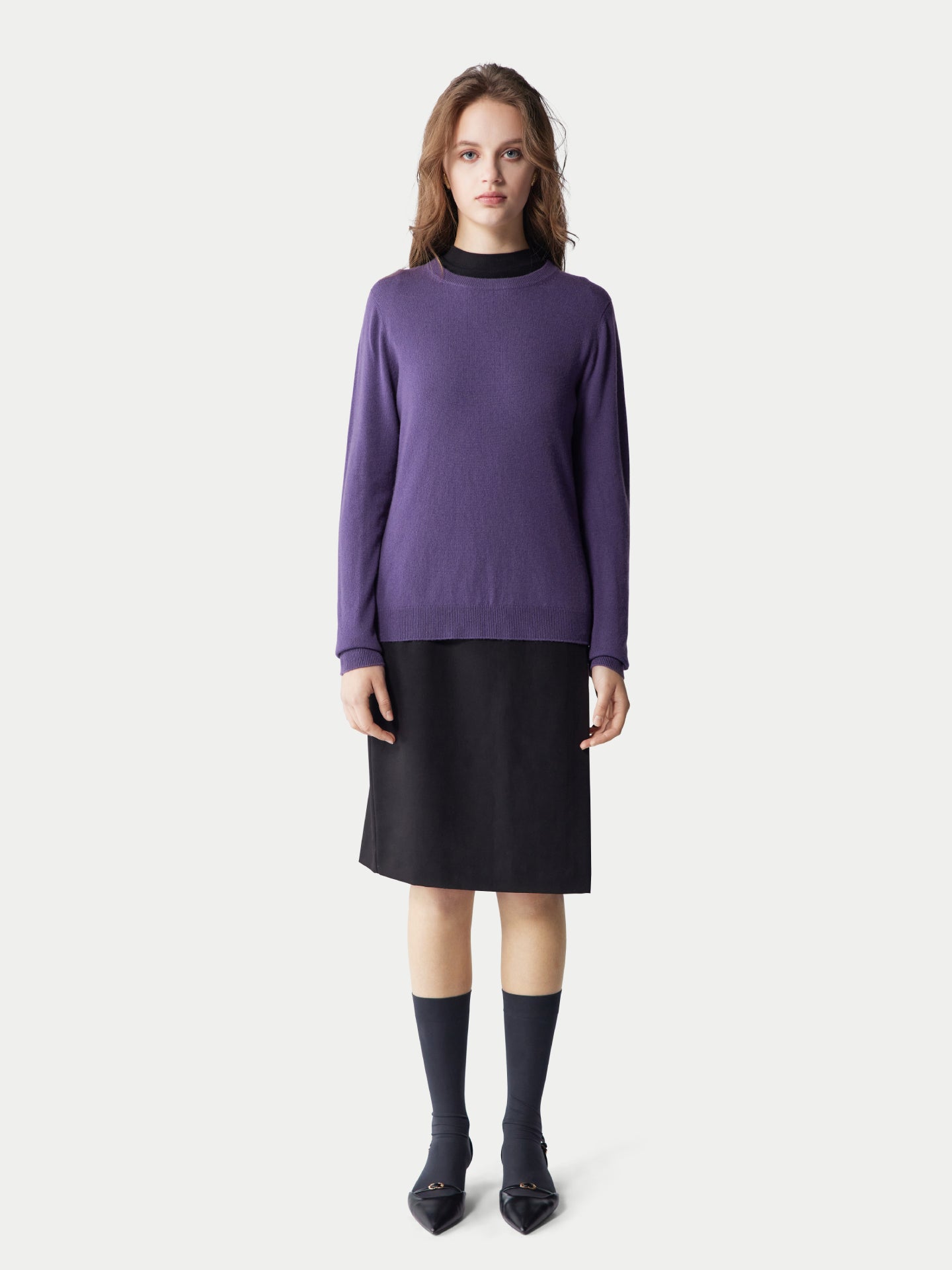 Basic R-Ausschnitt Kaschmirpullover