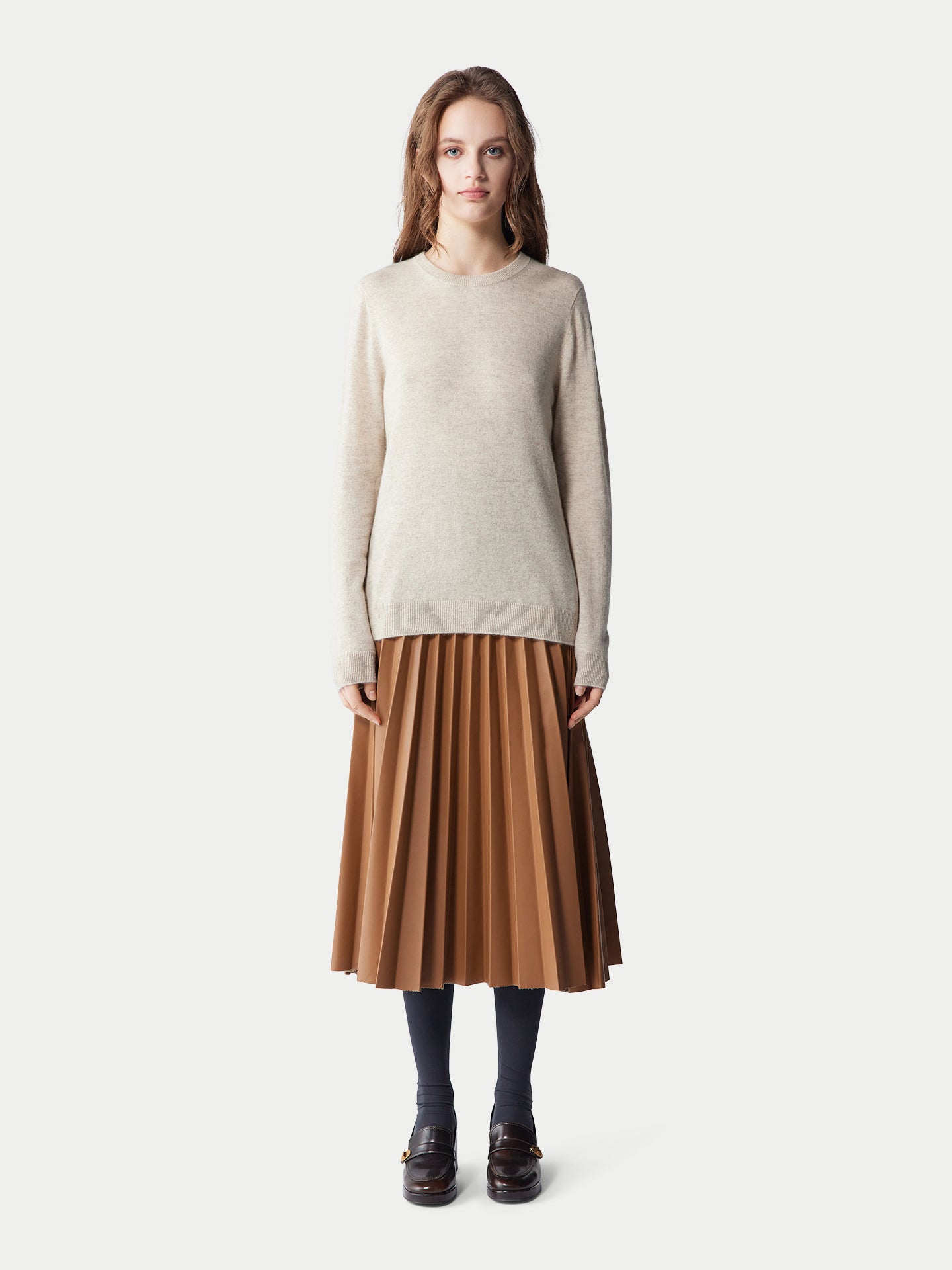 Basic R-Ausschnitt Kaschmirpullover