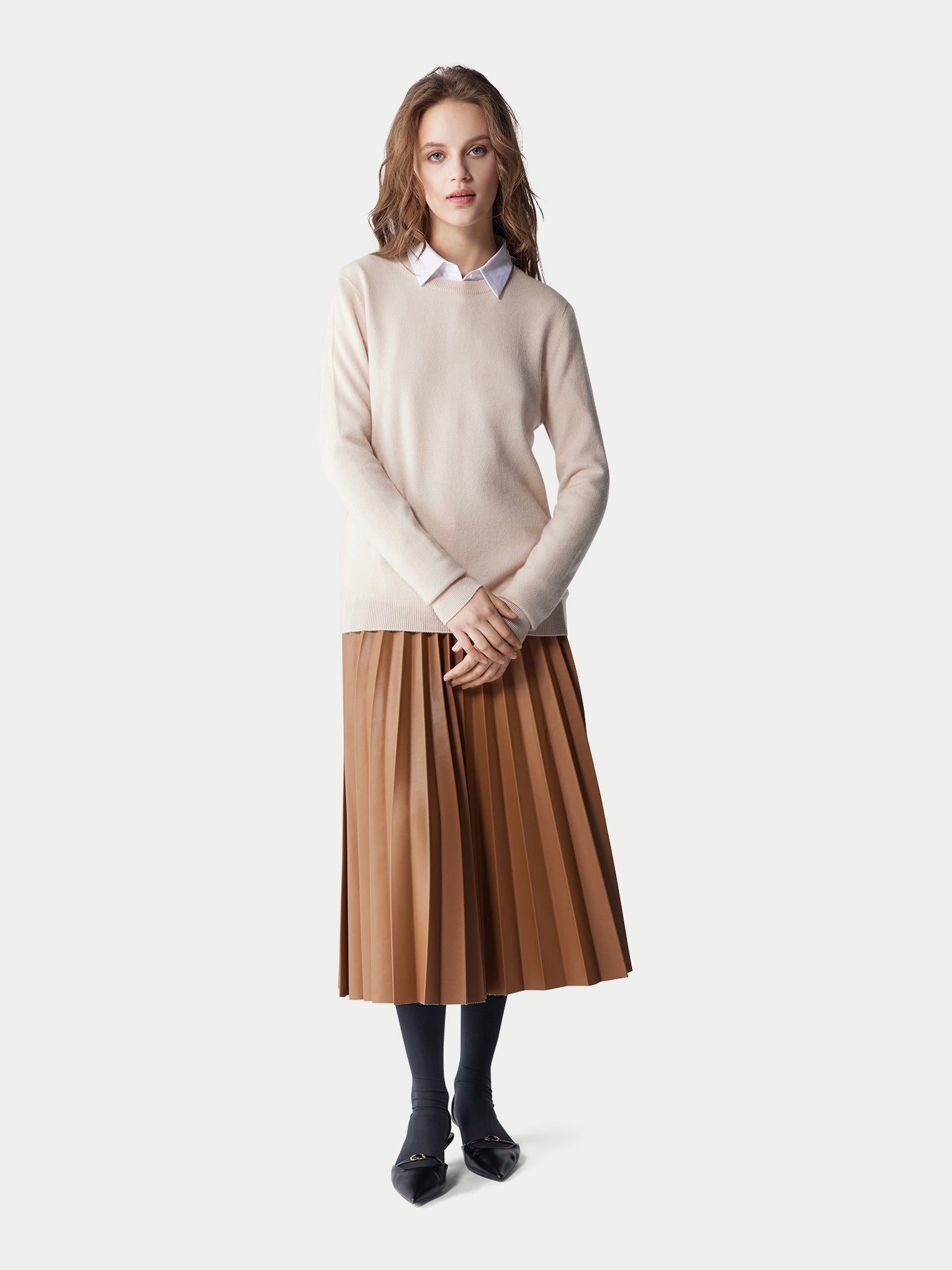 Basic R-Ausschnitt Kaschmirpullover