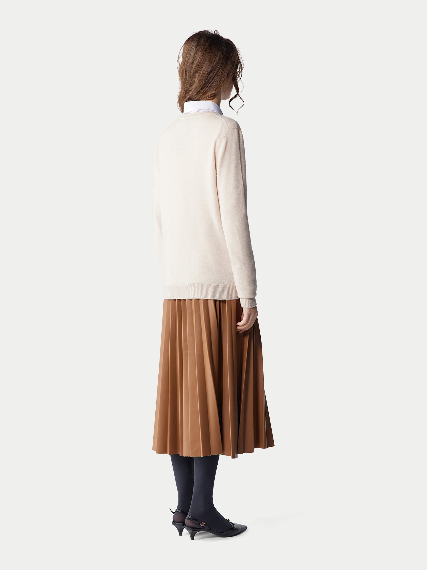 Basic R-Ausschnitt Kaschmirpullover