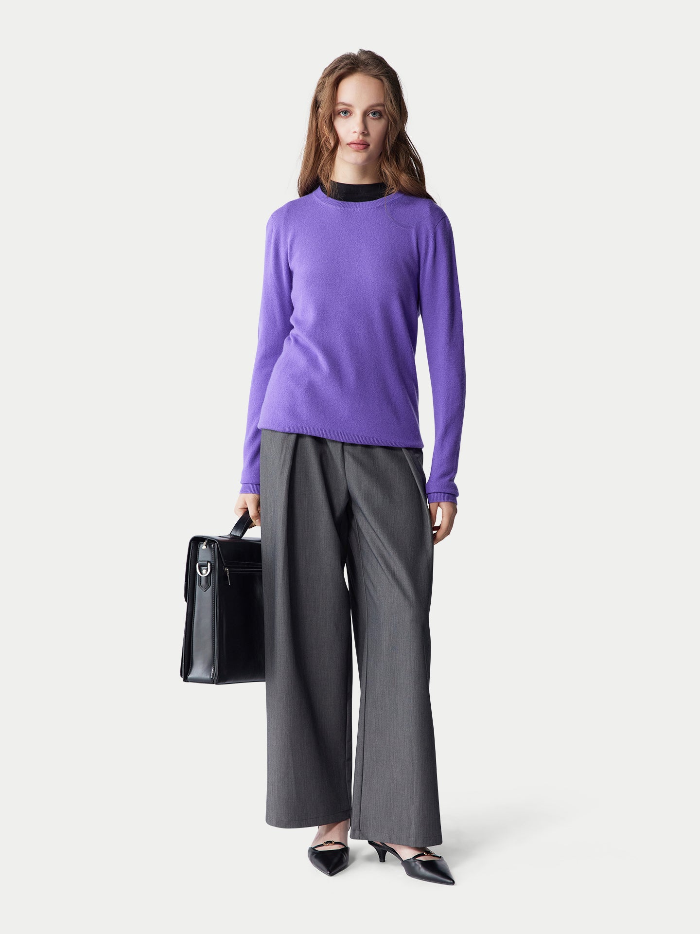 Basic R-Ausschnitt Kaschmirpullover