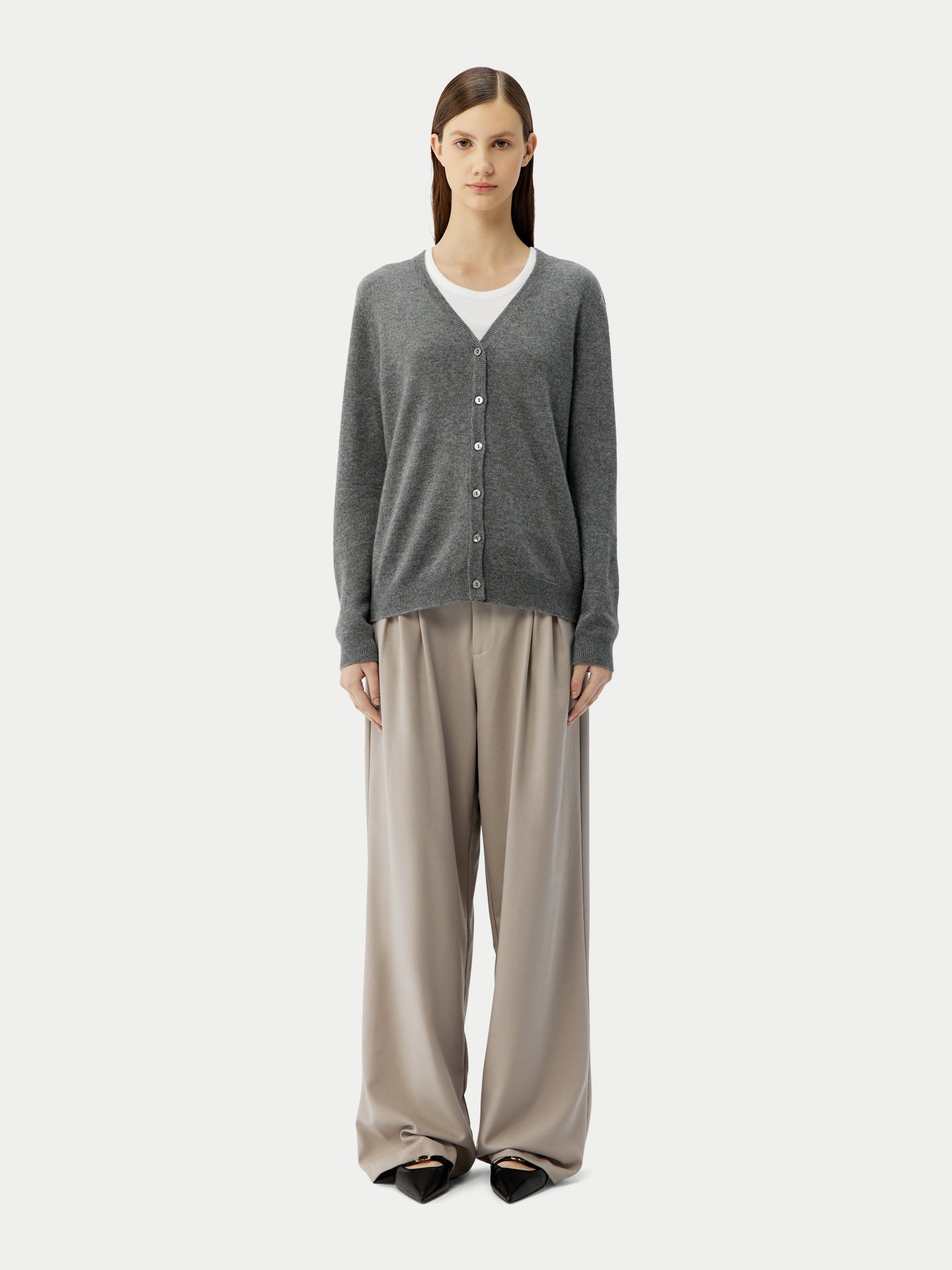 Basic V-Ausschnitt Kaschmirstrickjacke