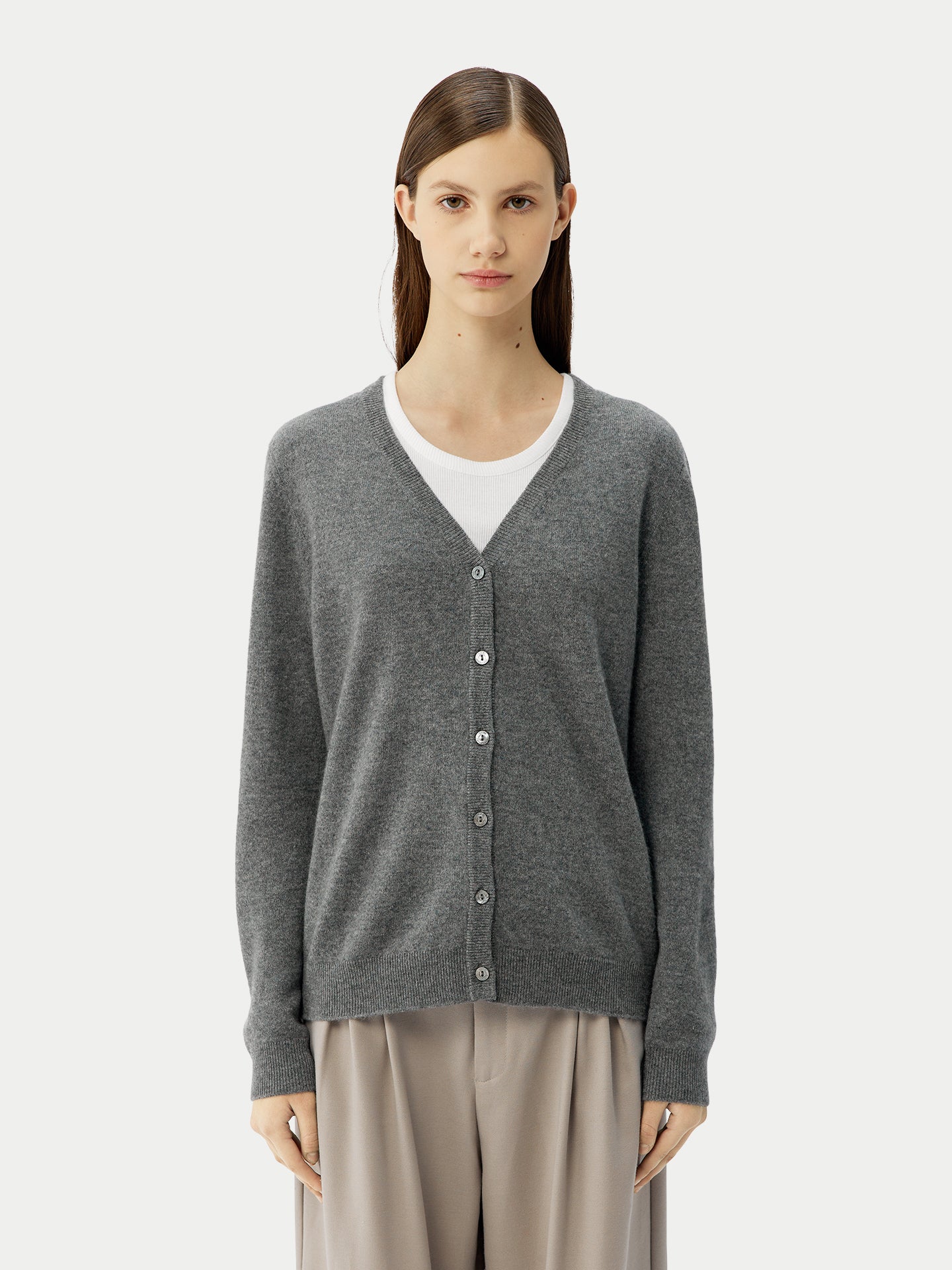 Basic V-Ausschnitt Kaschmirstrickjacke
