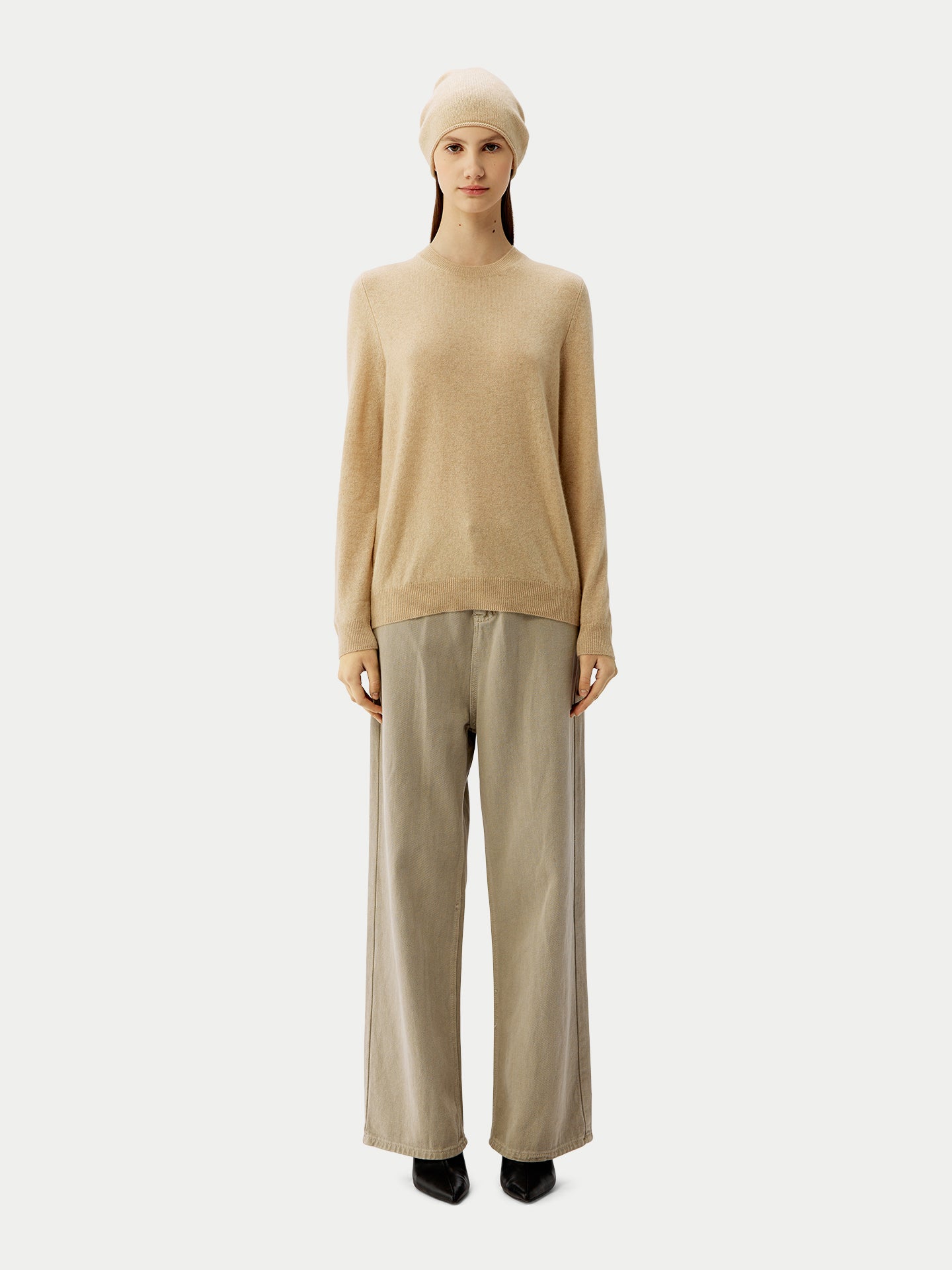Naturfarbe 99€ Kaschmir-Set aus Pullover und Mütze