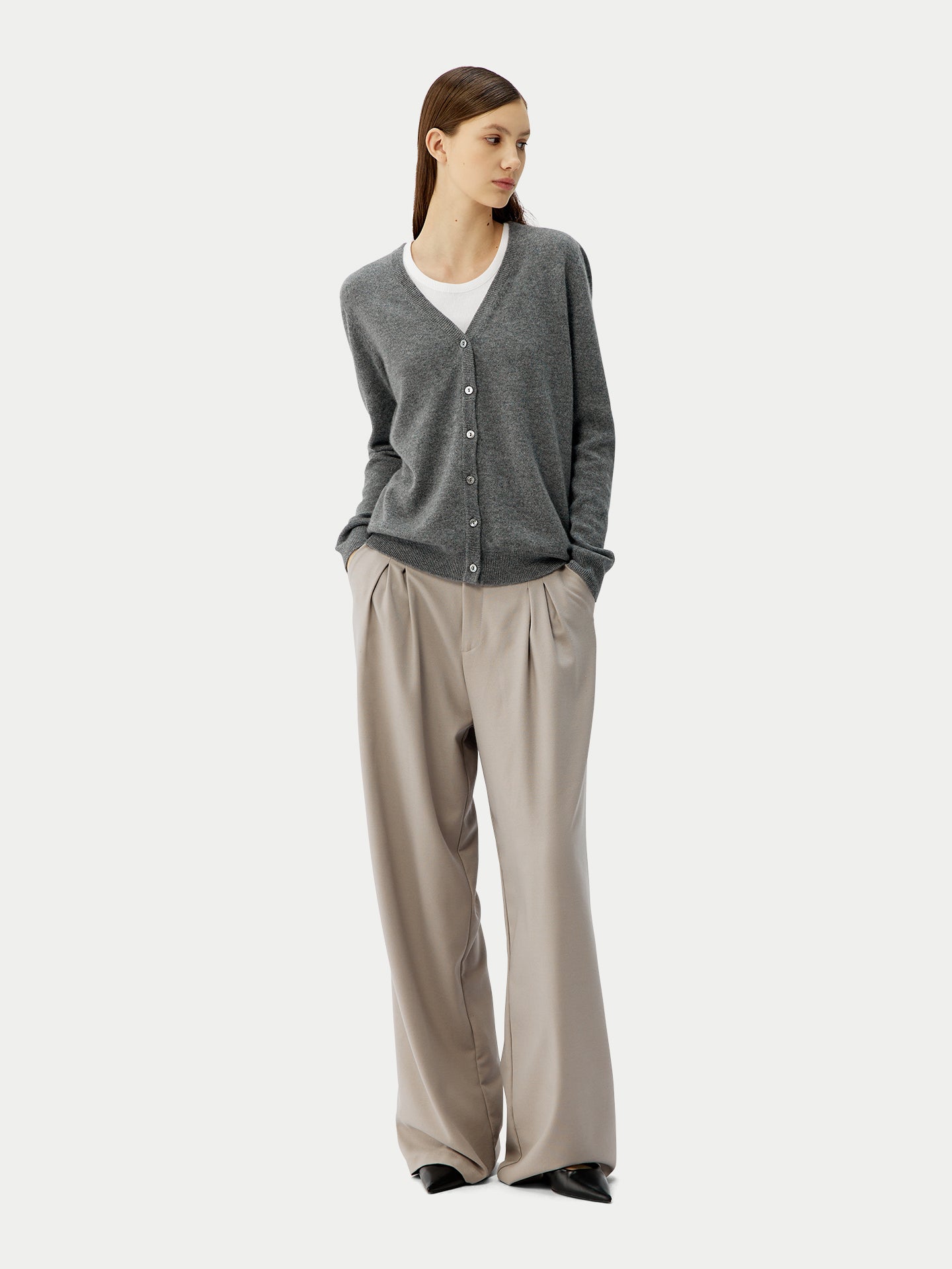Basic V-Ausschnitt Kaschmirstrickjacke