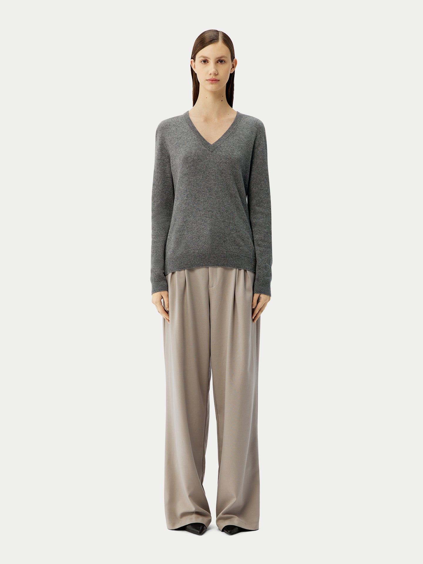 Basic V-Ausschnitt Kaschmirpullover