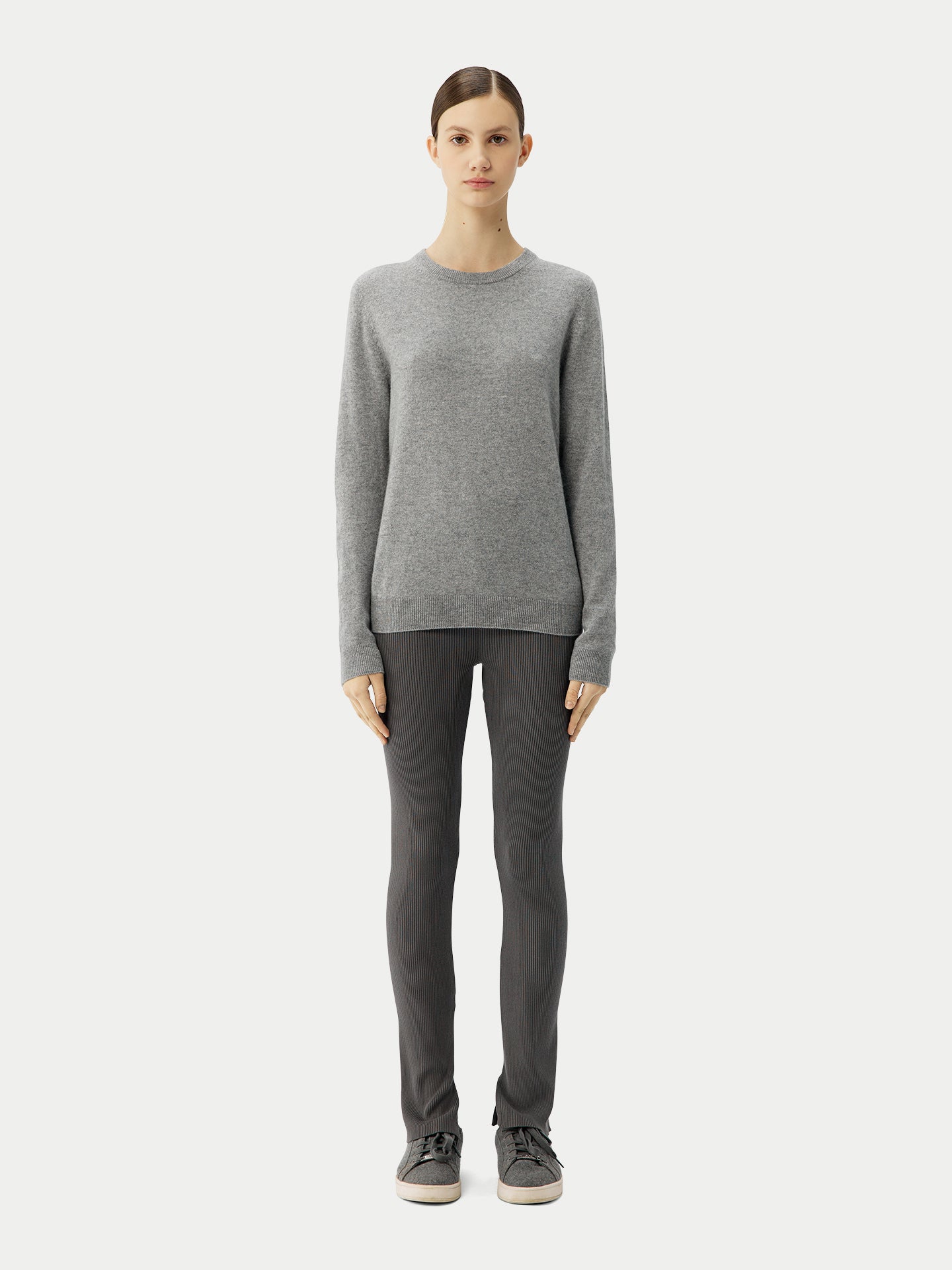 Basic R-Ausschnitt Kaschmirpullover